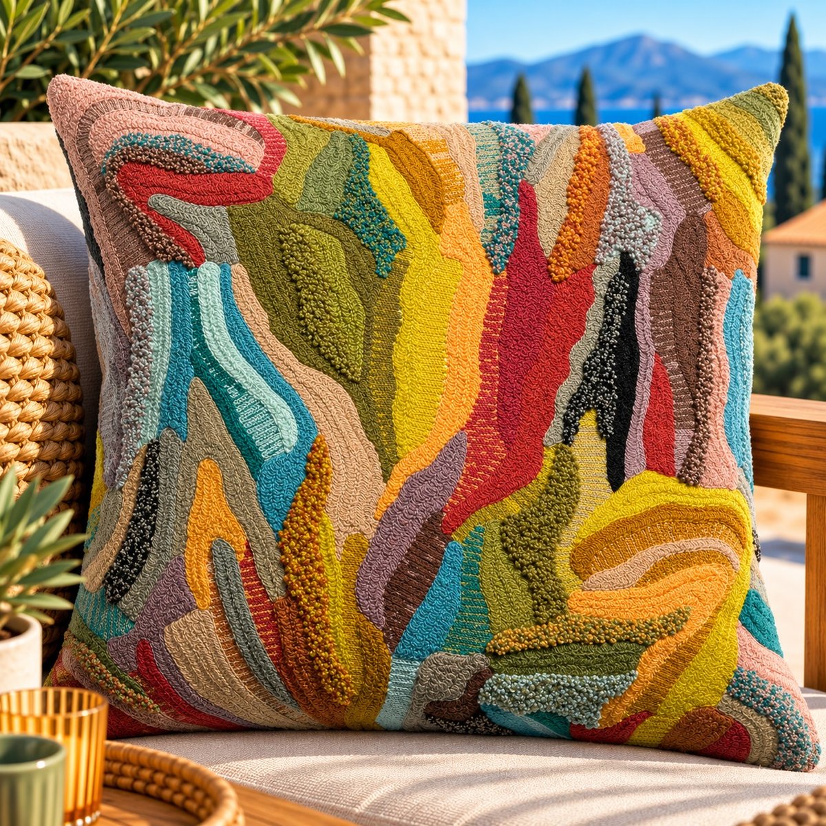 Coussin brodé Esquisse Perlée mineral, EDEN