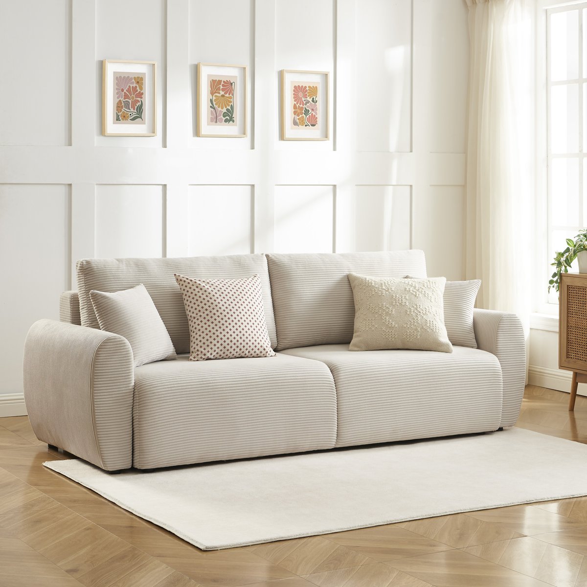Canapé droit convertible velours DANILO beige, BAÏTA