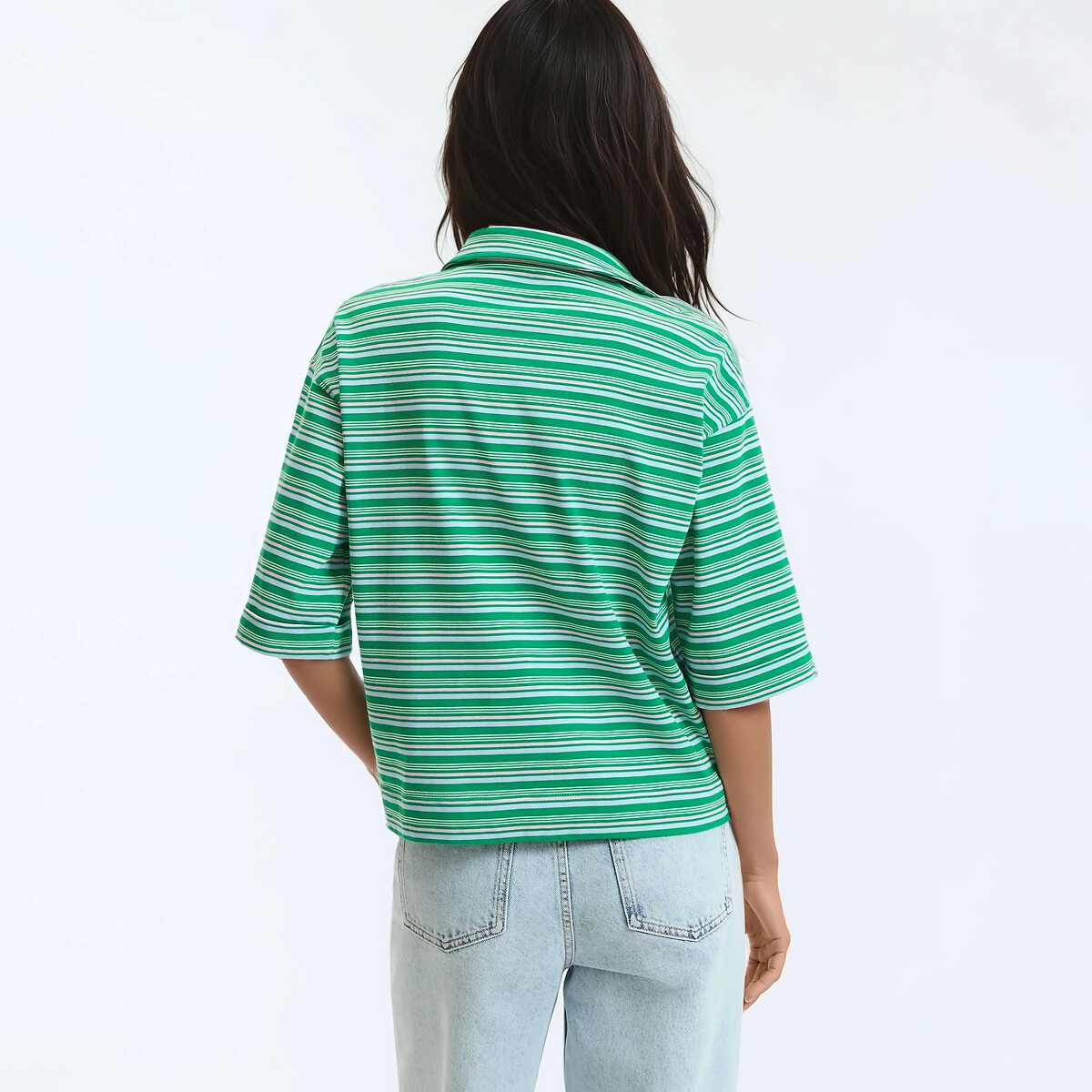 T-shirt col polo, manches courtes, à rayures rayé vert, LA REDOUTE COLLECTIONS
