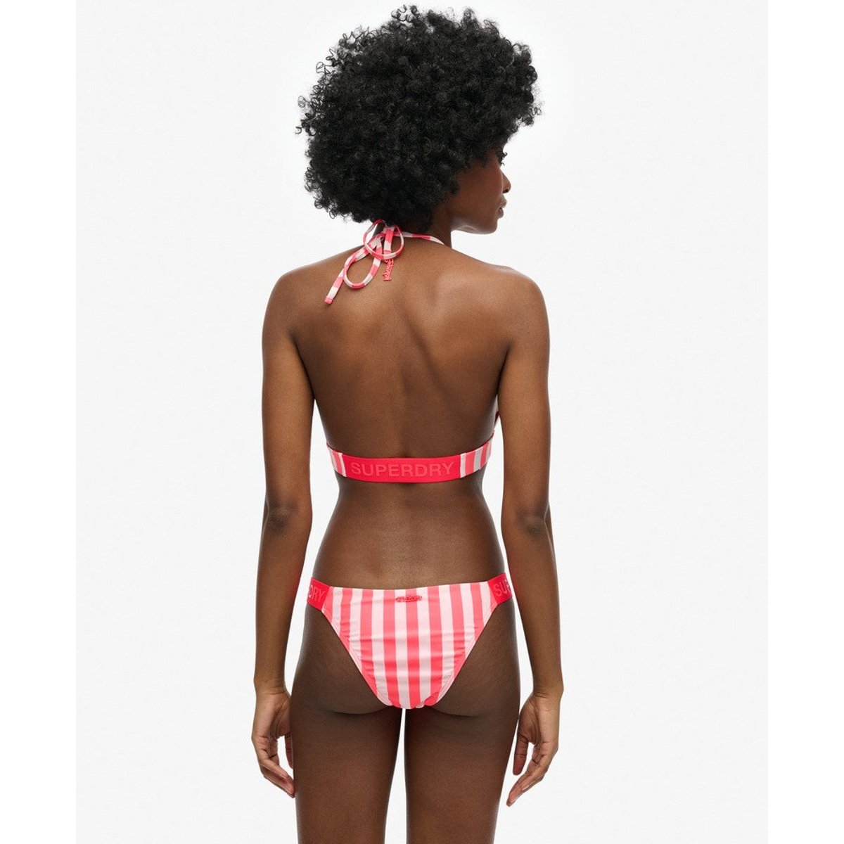 Bas de bikini espiègle rayé rose rayé, SUPERDRY