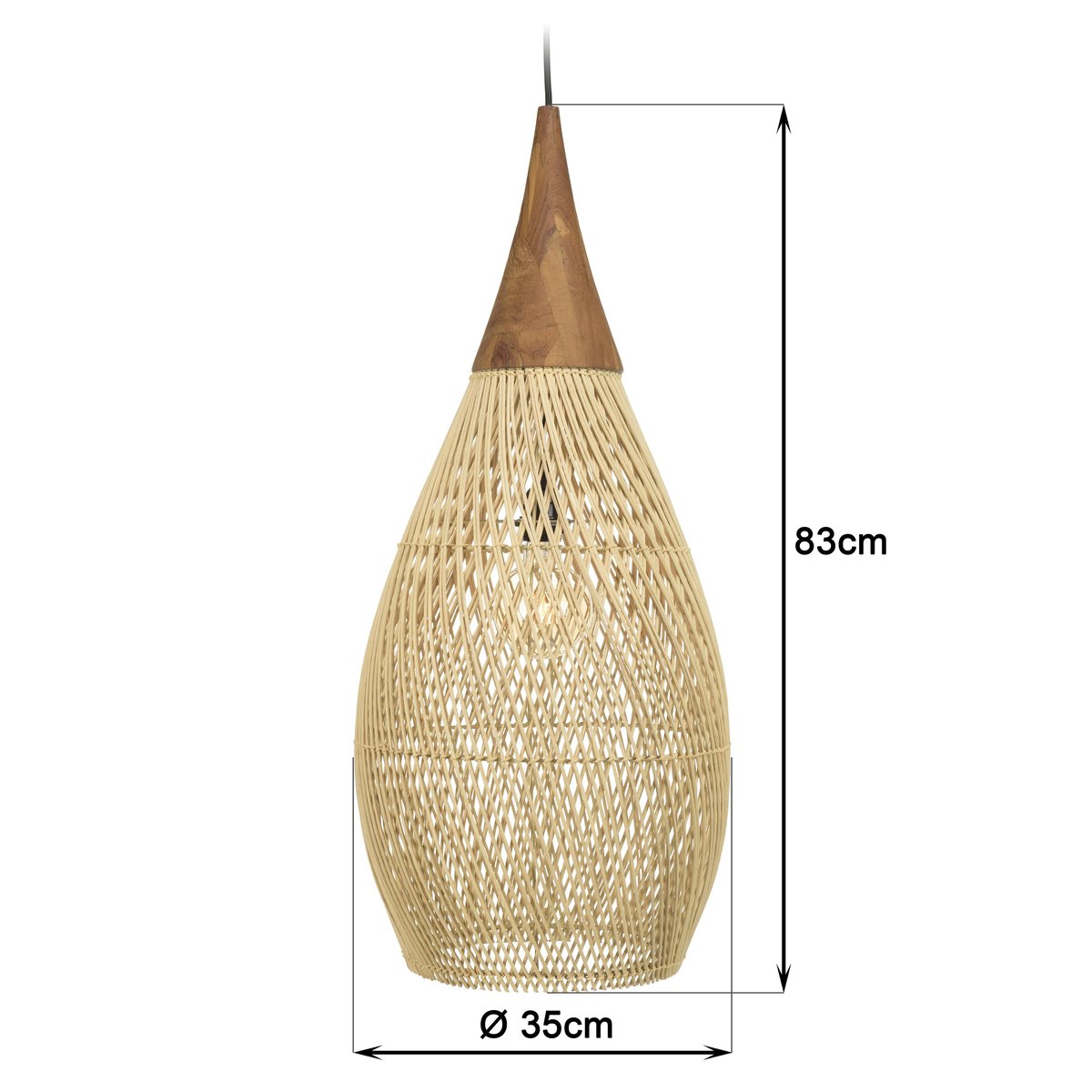 Suspension goutte en rotin 35cm FOLELLI ecru, PIER IMPORT