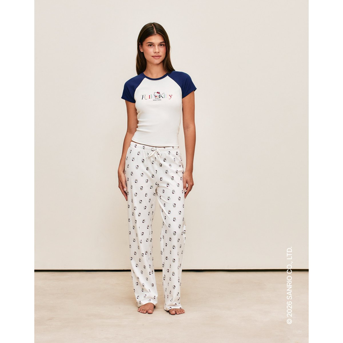 Pantalon en jersey avec motif hello kitty APPLEKITTYIZ blanc casse, UNDIZ