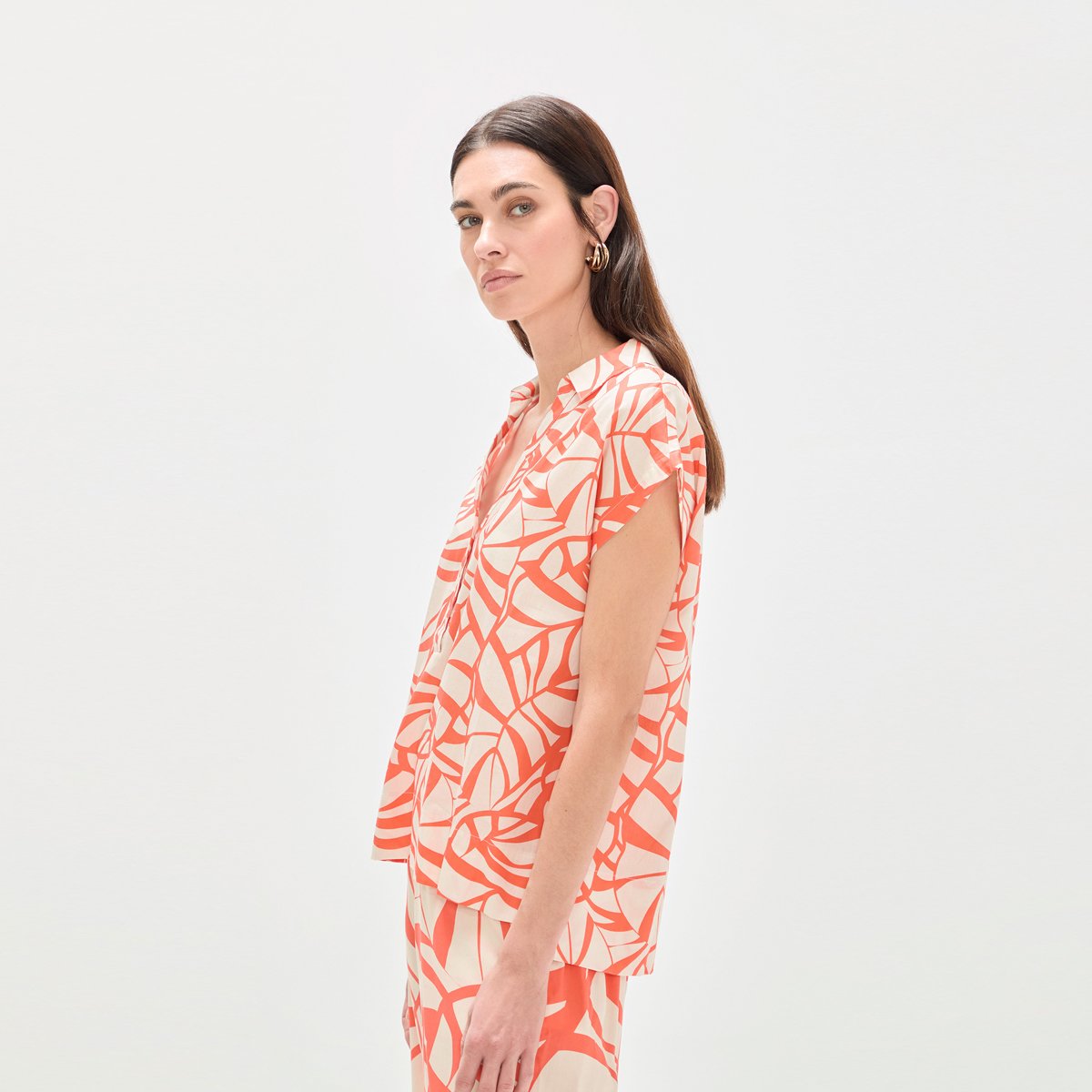 Blouse fluide imprimée à manches courtes corail, LOLA CASADEMUNT