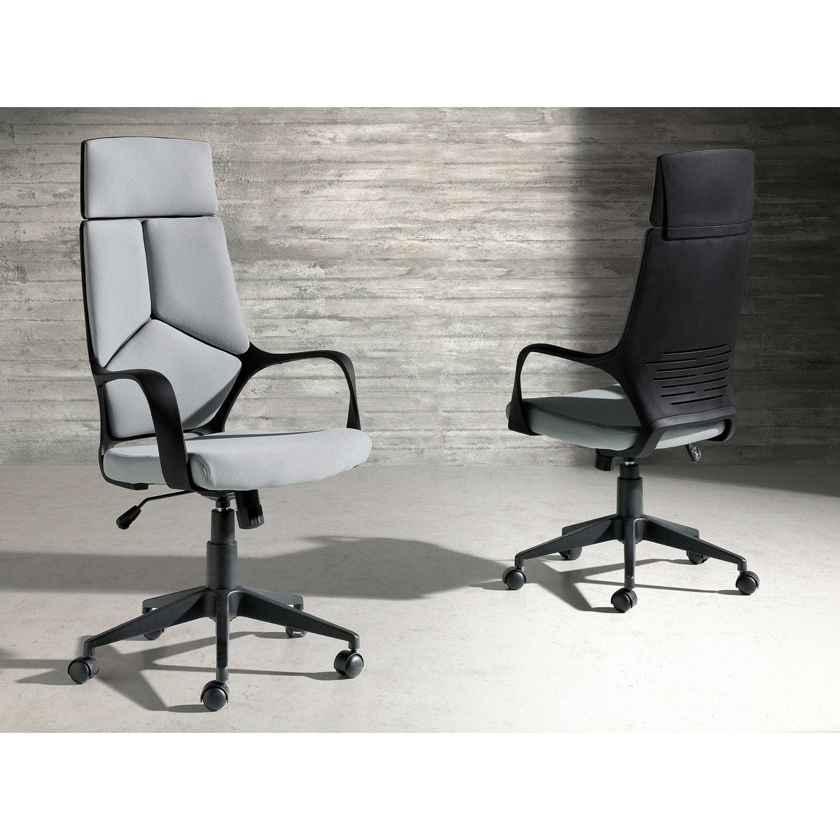 Fauteuil de bureau pivotante en tissu gris clair et pvc noir grey | black, ANGEL CERDA