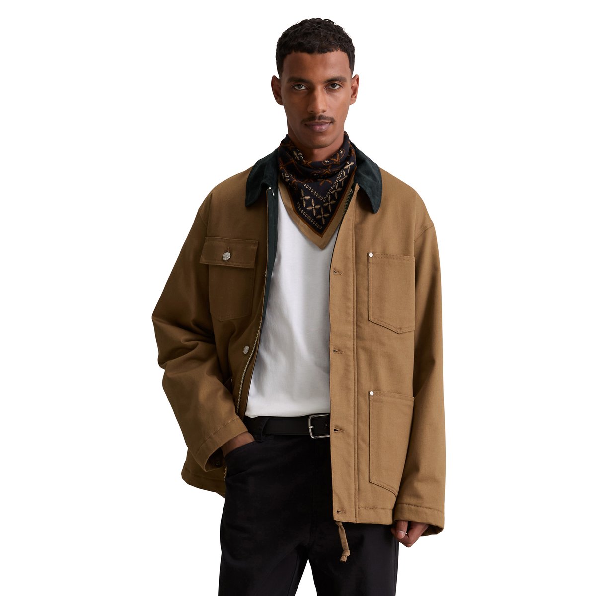 Veste matelassée Worker avec col contrasté en velours côtelé marron, MARC O’POLO DENIM
