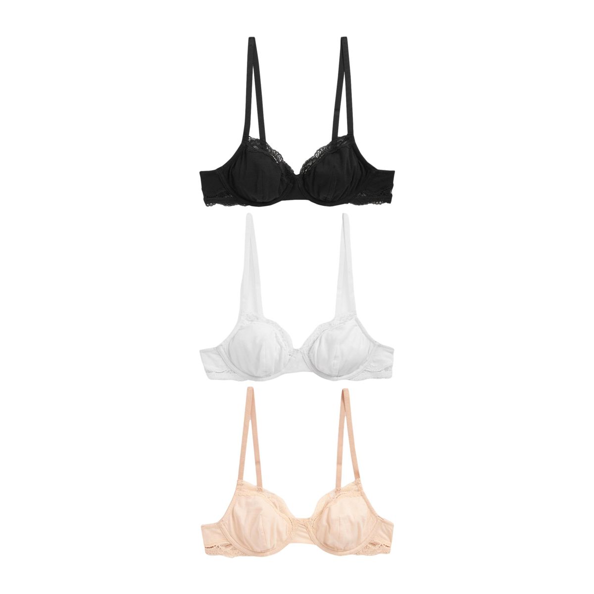 Soutien-gorge confort coton, lot de 3 noir/blanc/rose pastel nude, NEXT