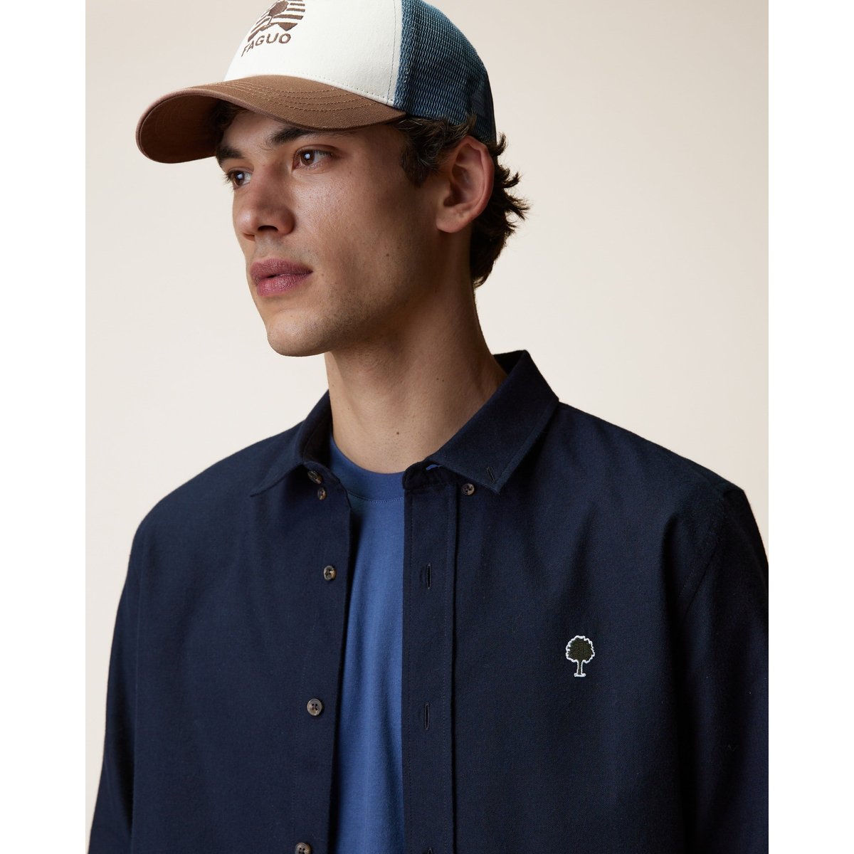 Chemise en tissu Oxford bleu marine, FAGUO
