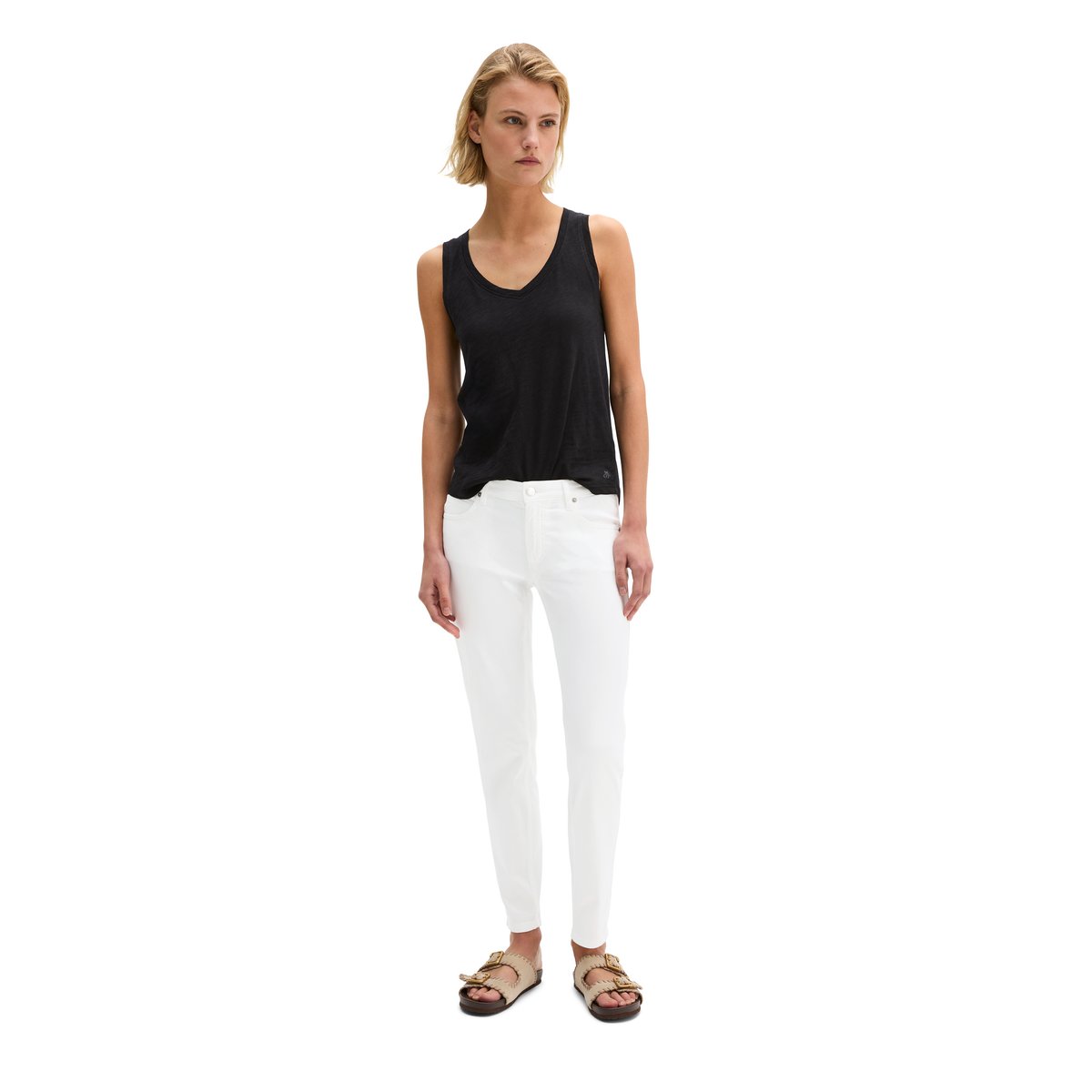 Pantalon modèle Lulea slim avec TENCEL™ Lyocell blanc, MARC O'POLO