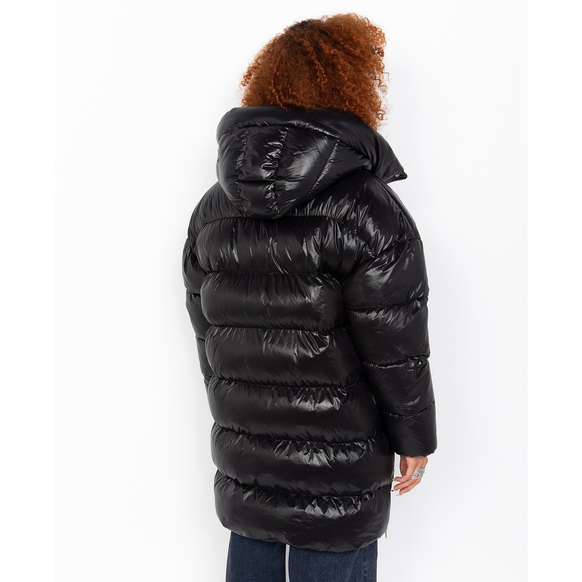Doudoune longue oversize à capuche noir, SCHOTT