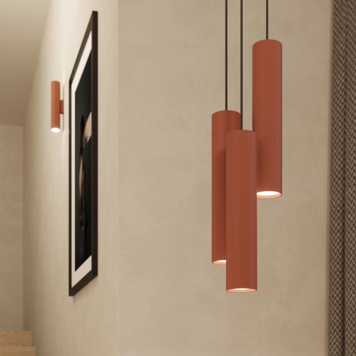 Suspension Acier Ocre Rouge GU10 3 Lagos rouge, EDEN