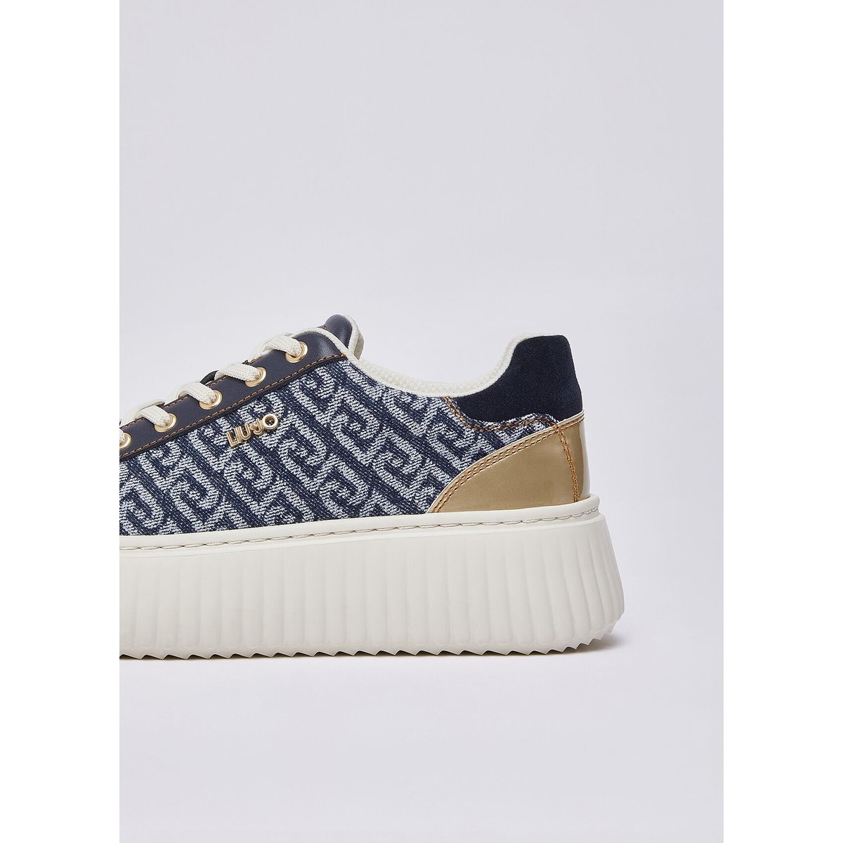 Sneakers à plateforme en denim monogramme bleu foncé, LIU JO