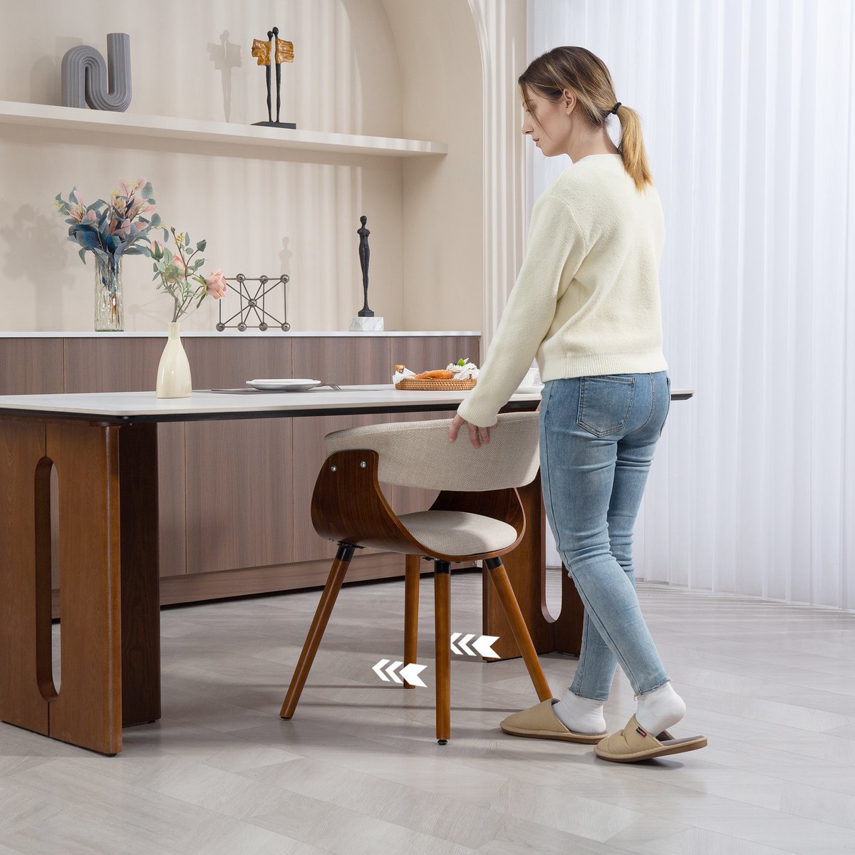 Chaise de salle à manger Tissu aspect lin beige, marron, HOMCOM