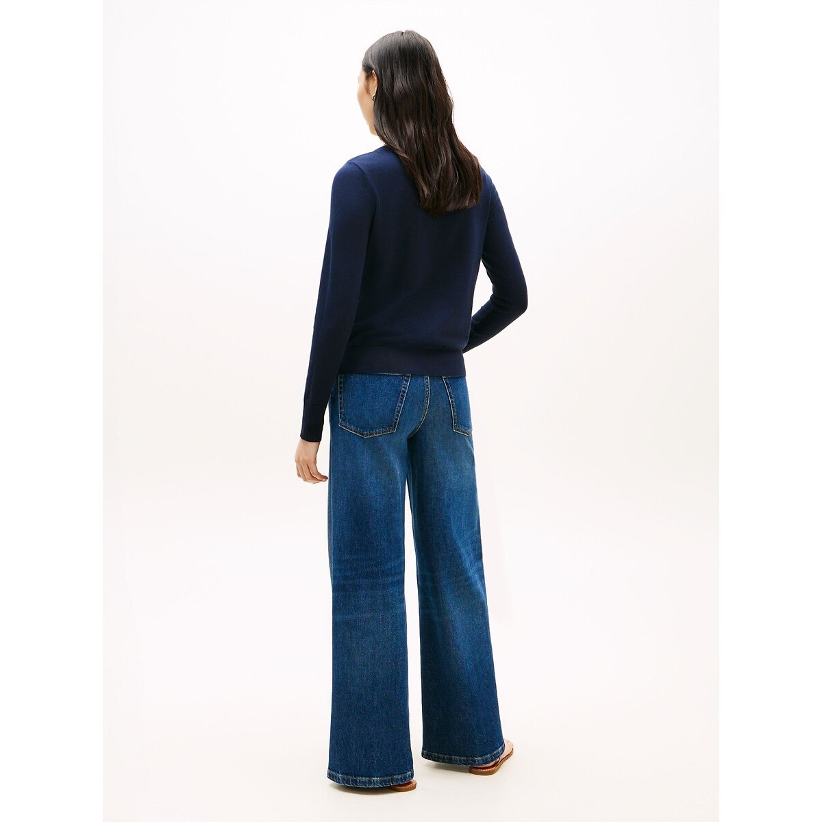 Pull col bateau à manches longues avec boutons aux poignets marine, TOMMY HILFIGER