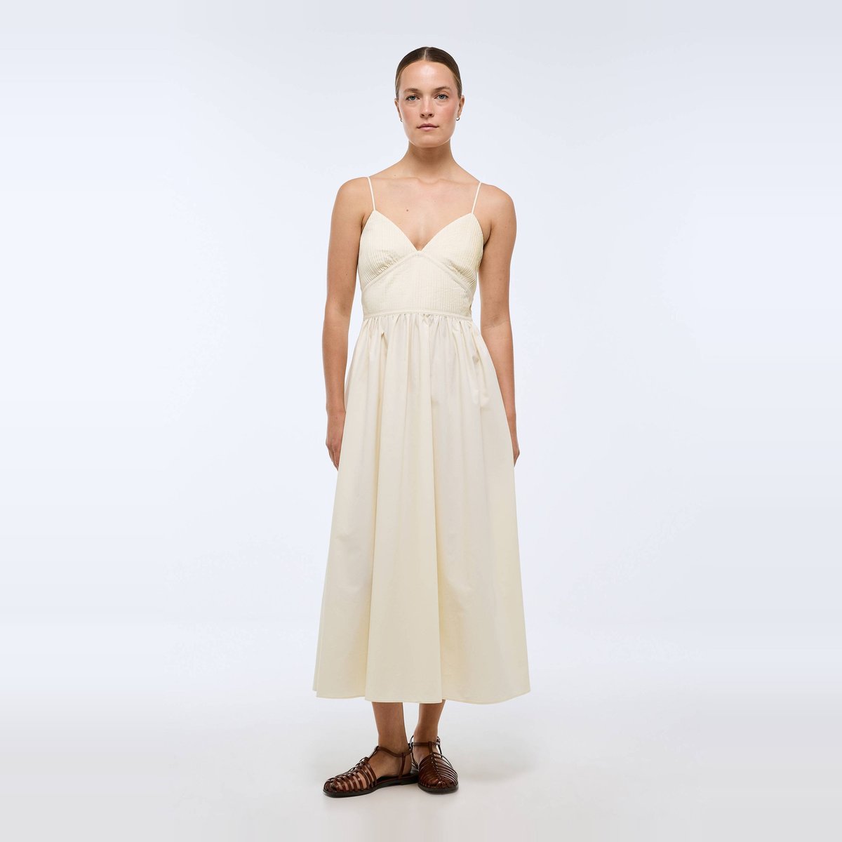 Robe longue à bretelles en coton ecru, MONOPRIX