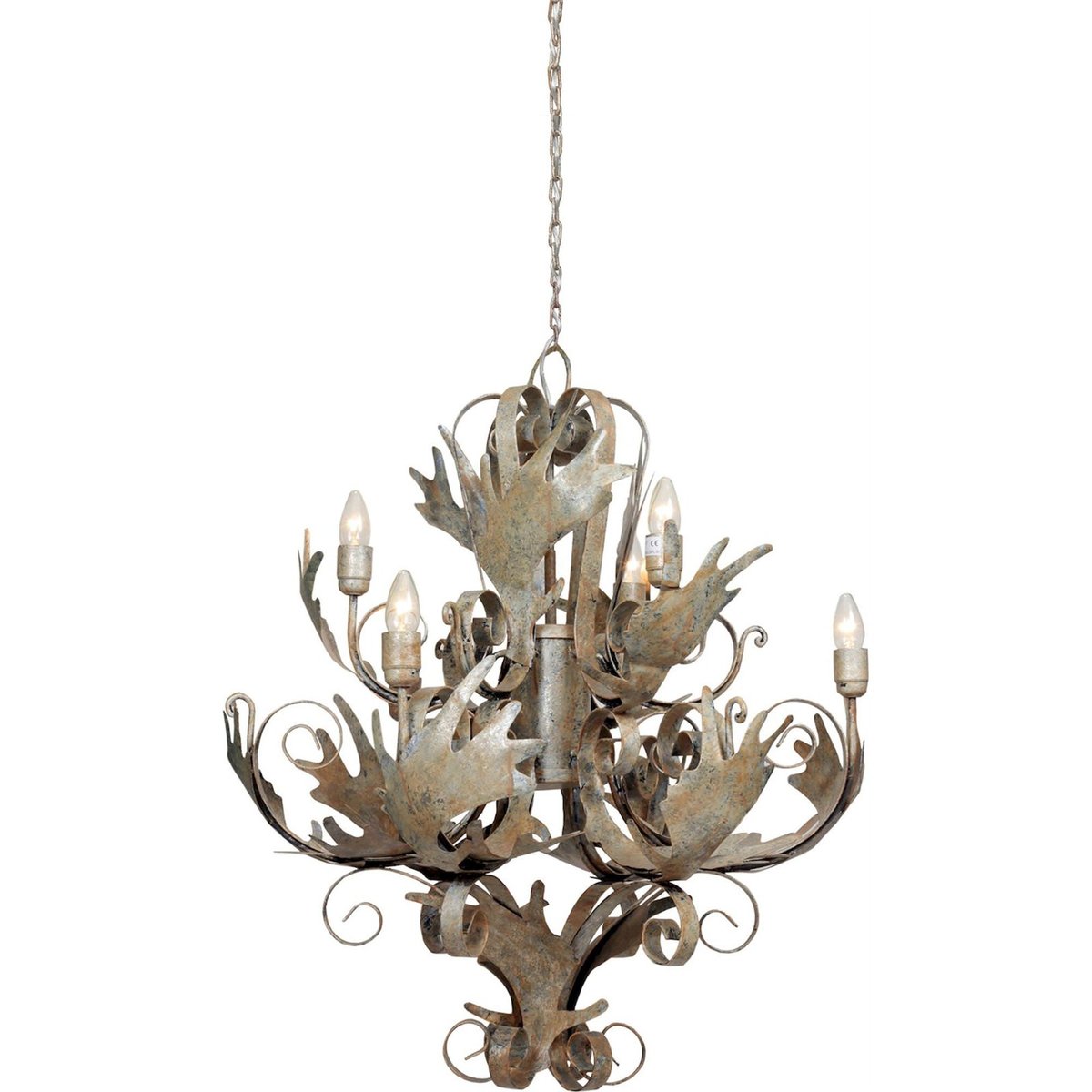 Lustre suspendu en fer forgé patiné vintage champagne patiné effet bronze vieilli, ARTE ESPINA