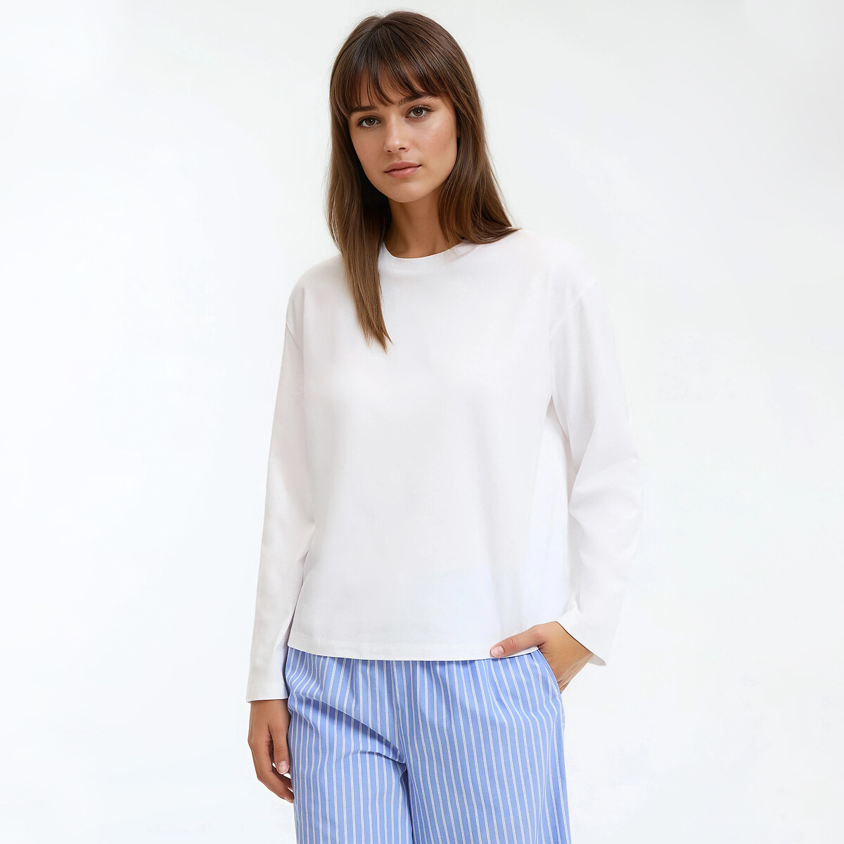 Haut de pyjama en jersey pur coton blanc, LA REDOUTE COLLECTIONS