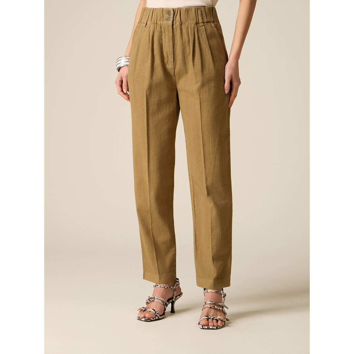 Pantalon baggy paperbag marron, OLTRE