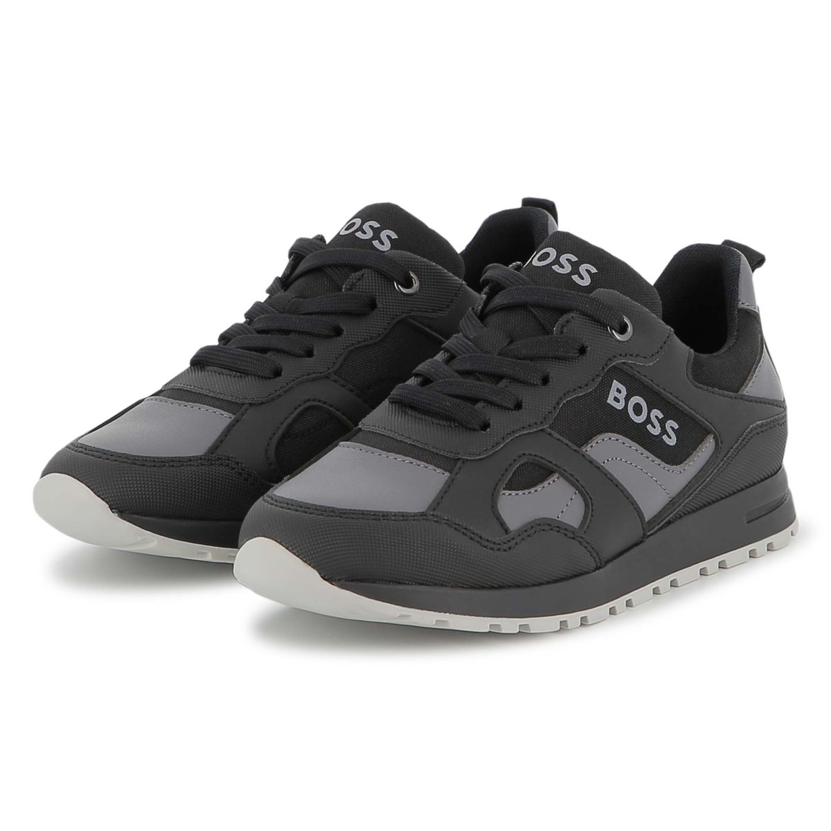 Baskets en simili et toile black, BOSS KIDSWEAR