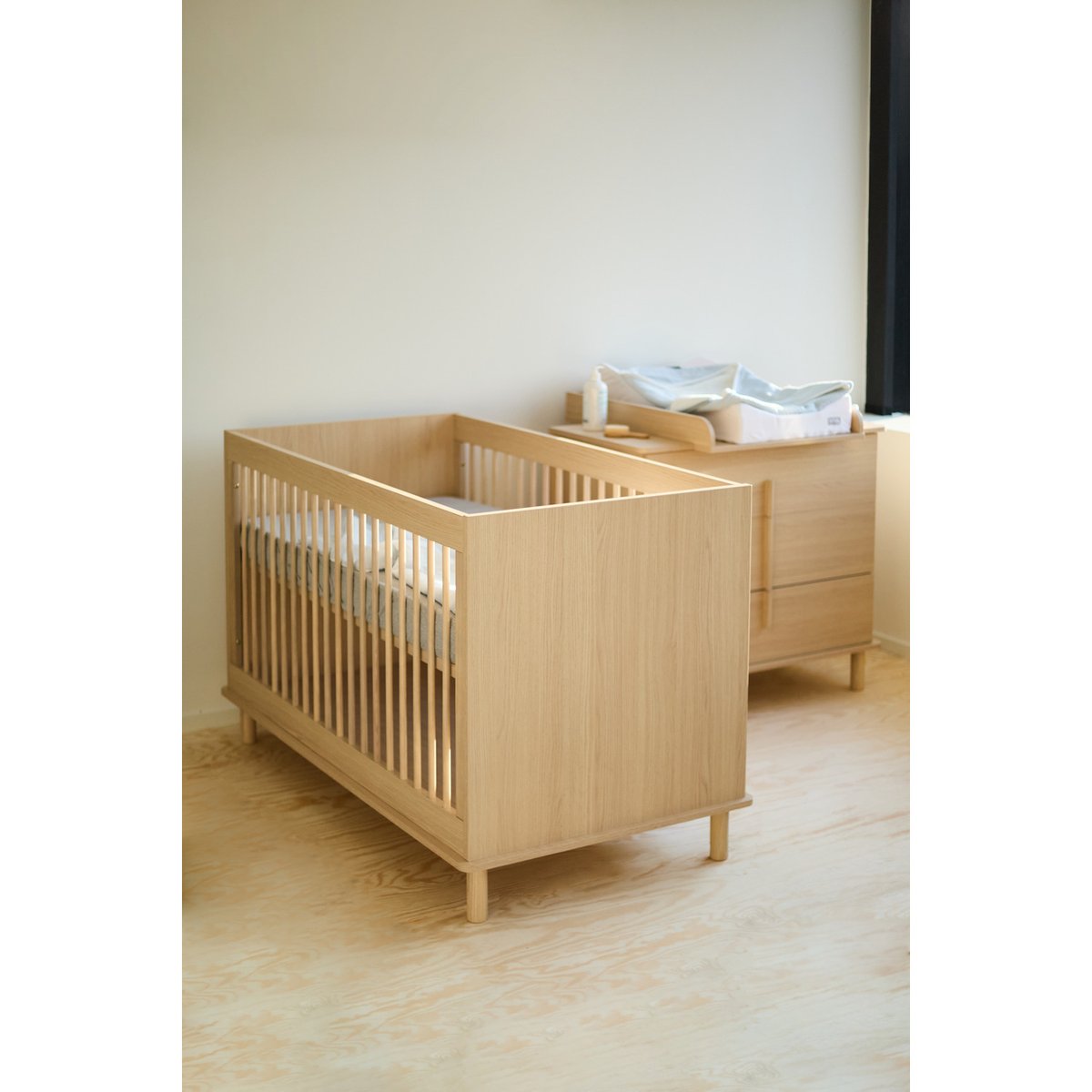 Lit bébé évolutif sommier à lattes hauteur réglage 70x140 cm naturel, CHILDHOME