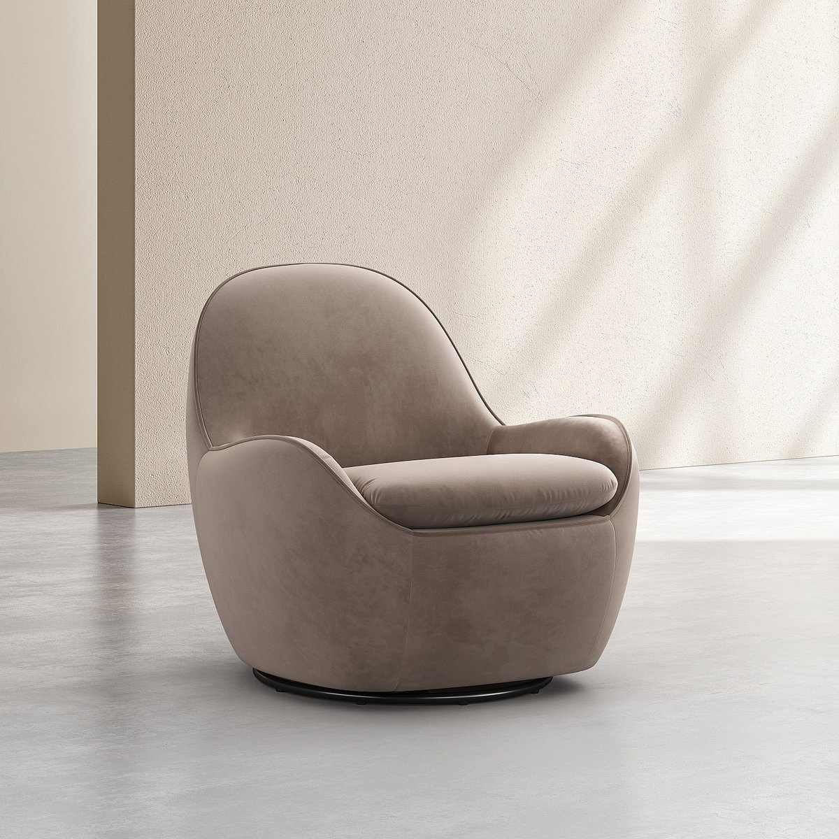 Fauteuil droit velours BOCA gris, taupe, HABITAT