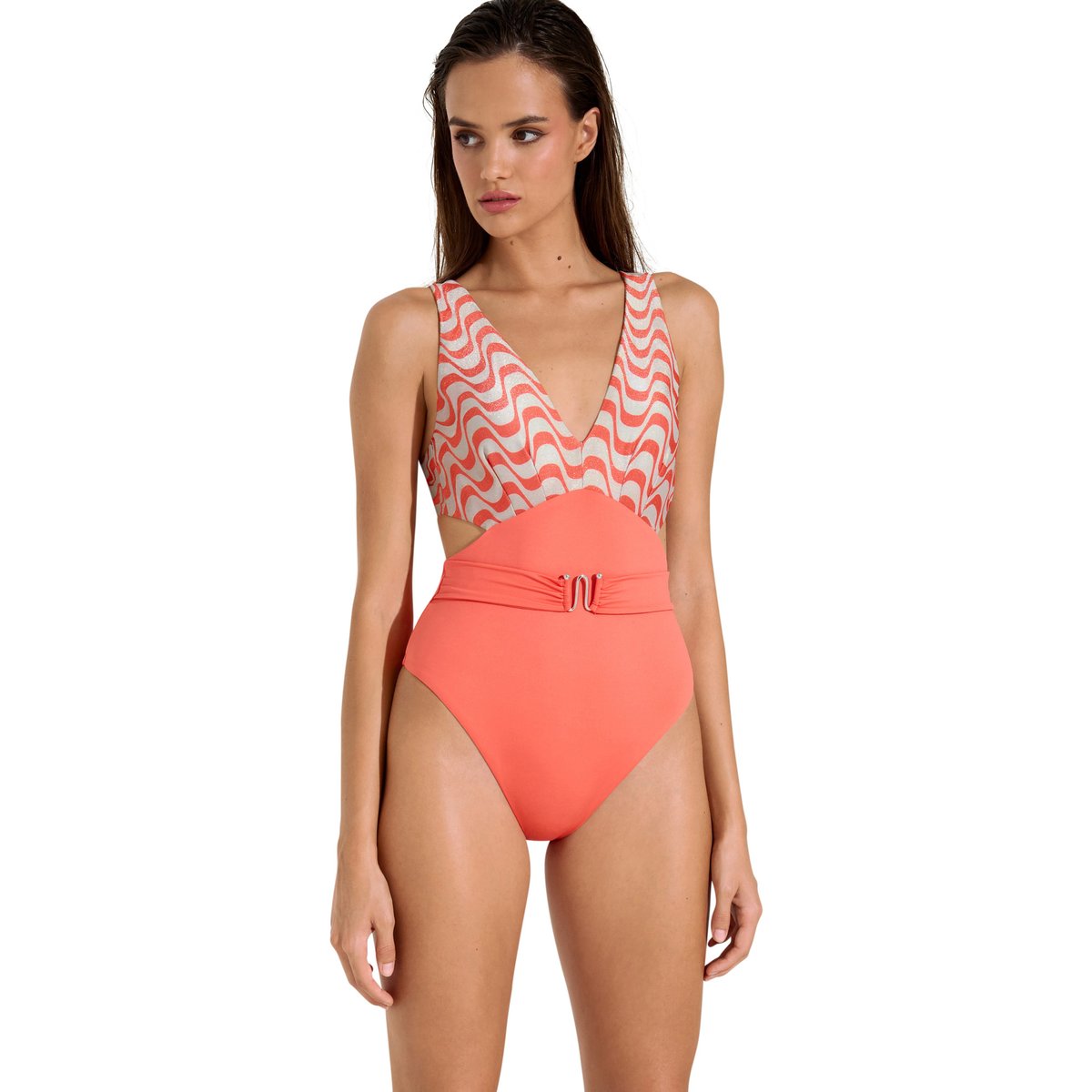 Maillot de bain une pièce monokini préformé sans armatures Iceland orange, LISCA