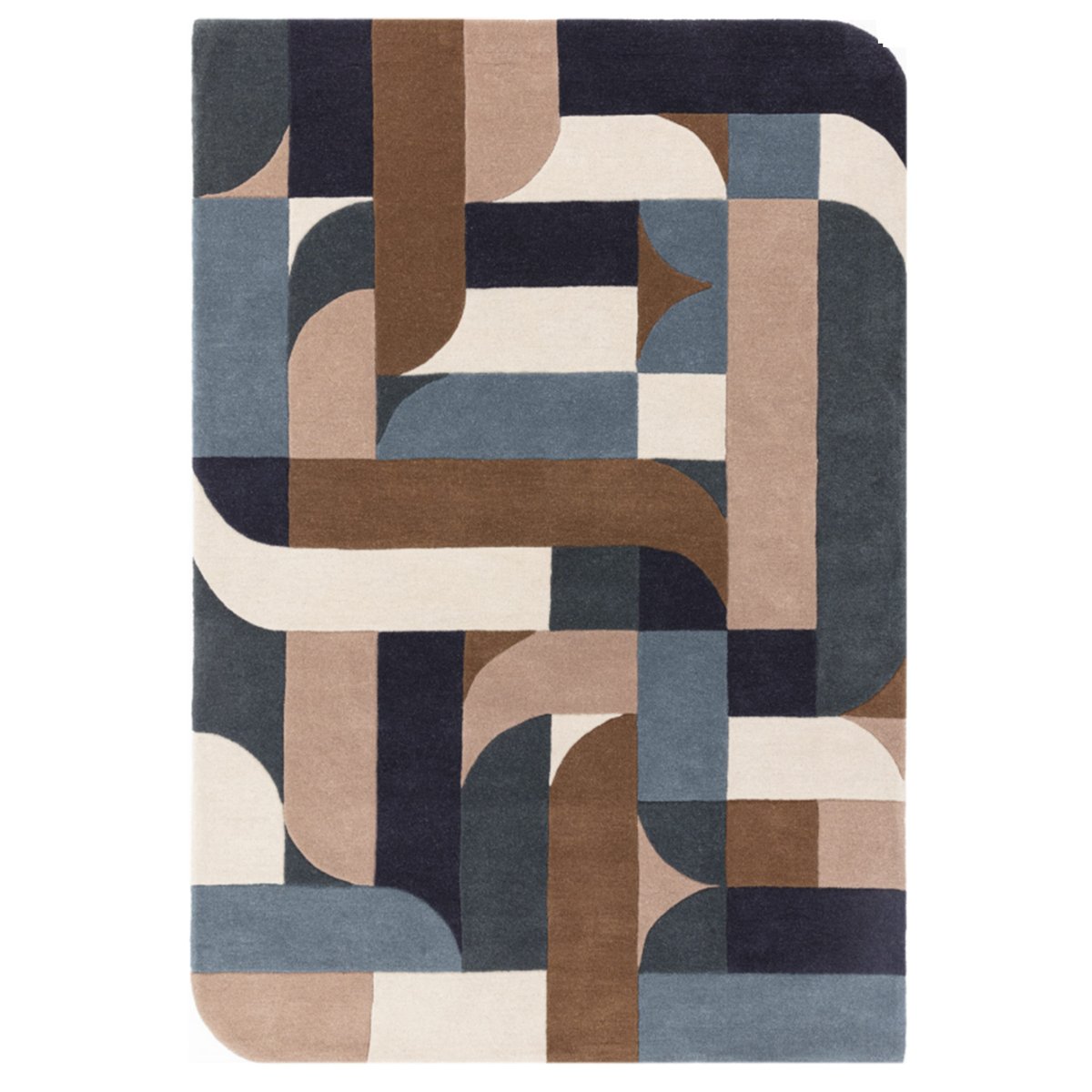 Tapis moderne tufté main en laine JINGA bleu, NOVATREND