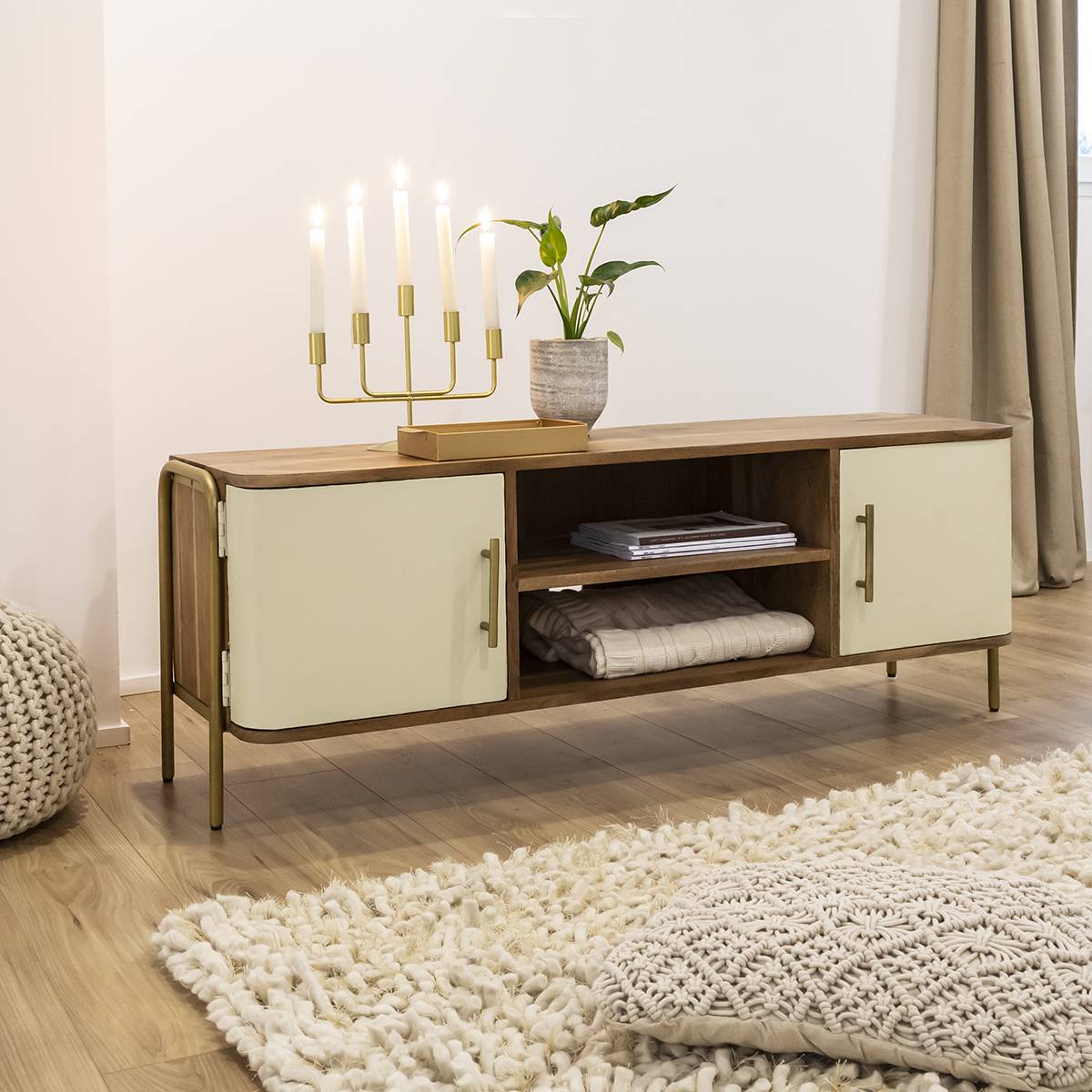 Meuble TV en bois d'acacia ANDRÈS bois foncé, MADE IN MEUBLES 