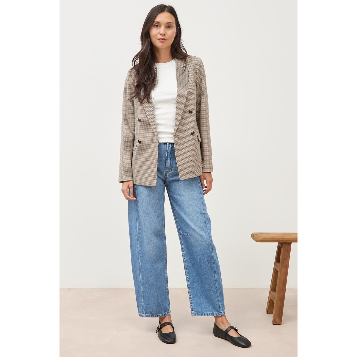 Jeans barrel taille haute broderie denim used, BONOBO
