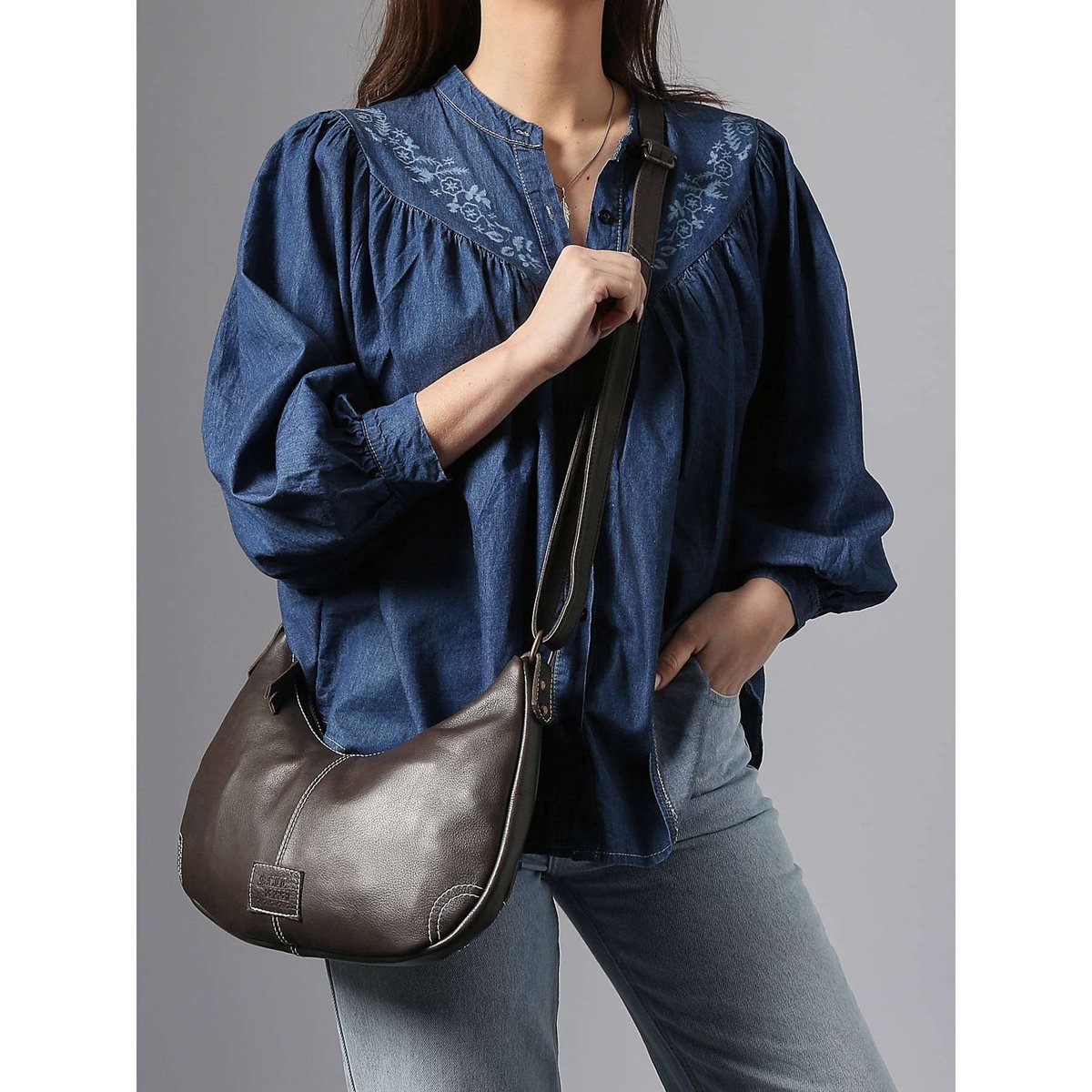 Sac bandoulière Seam cuir new brown, BASILIC PEPPER