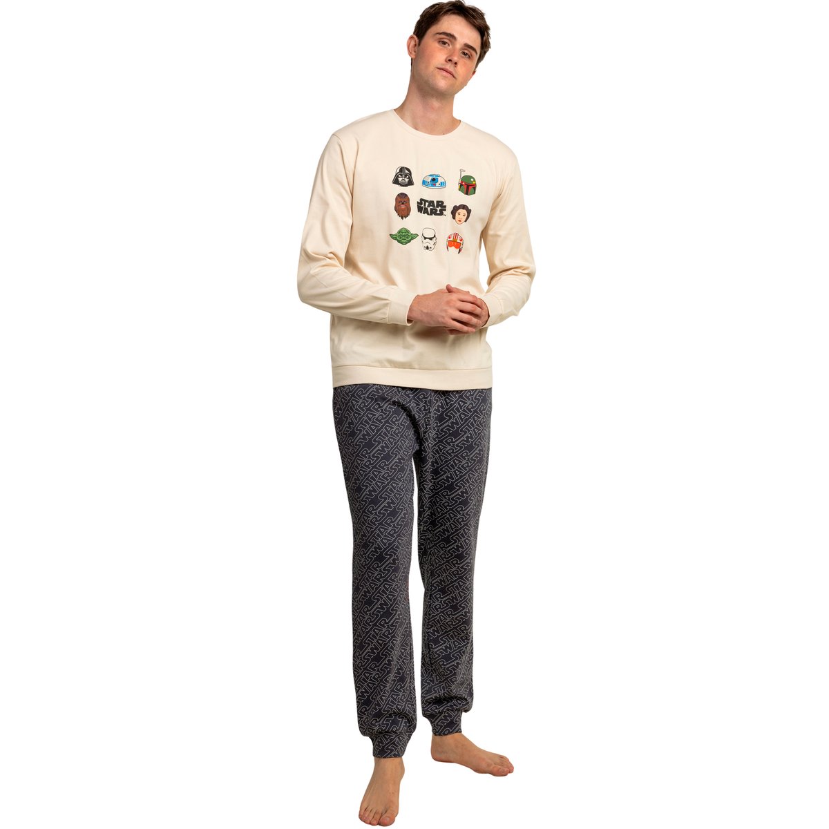 Pyjama pantalon top manches longues Galaxy Face Star Wars ivoire, ADMAS