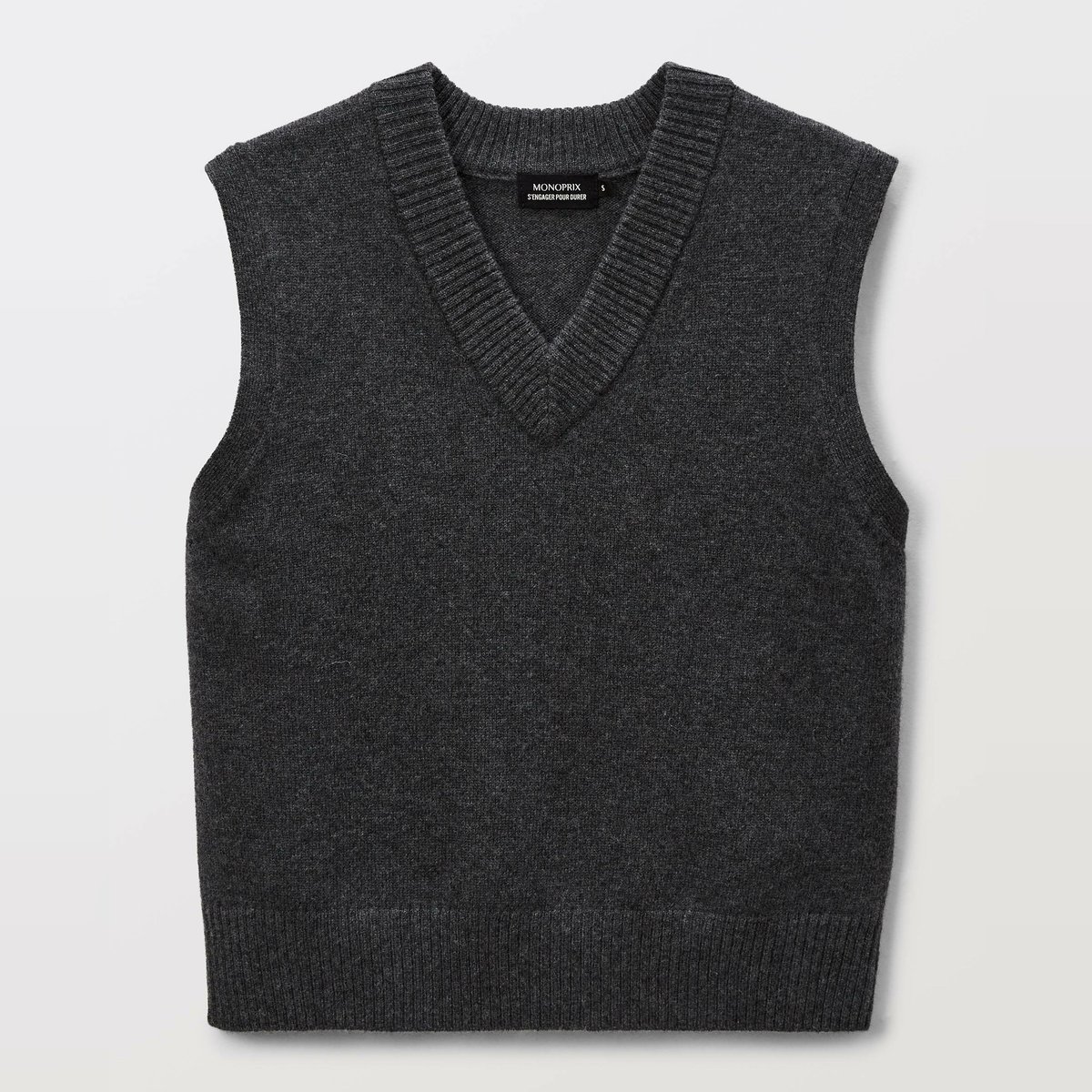 Pull sans manches en laine gris chine fonce, MONOPRIX