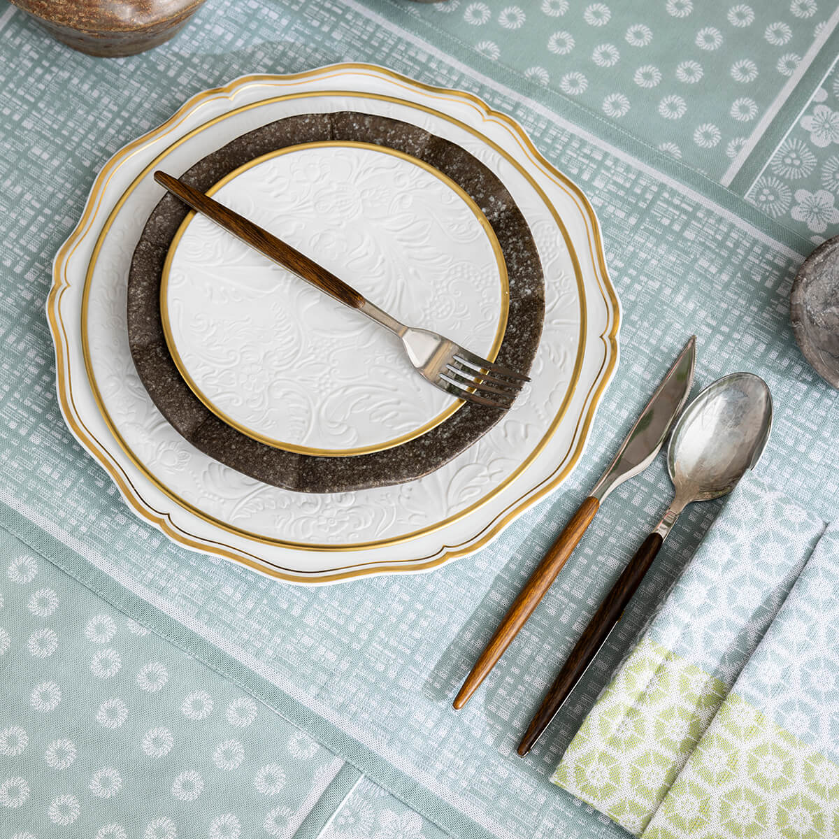 Set de table en Coton, WAGARA céladon, LE JACQUARD FRANCAIS