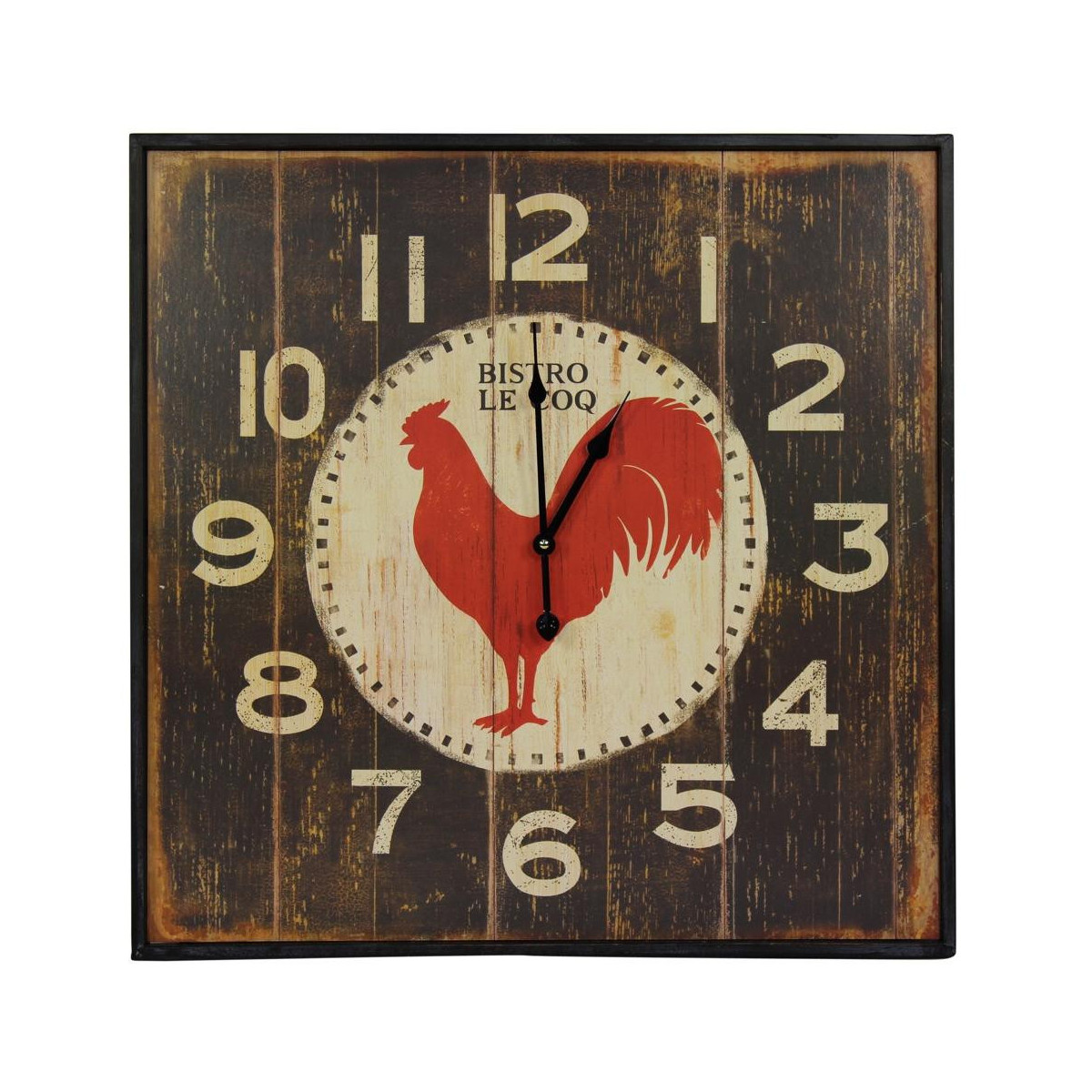 Horloge ancienne murale carre bistrot le coq marron, DECORATION D’AUTREFOIS