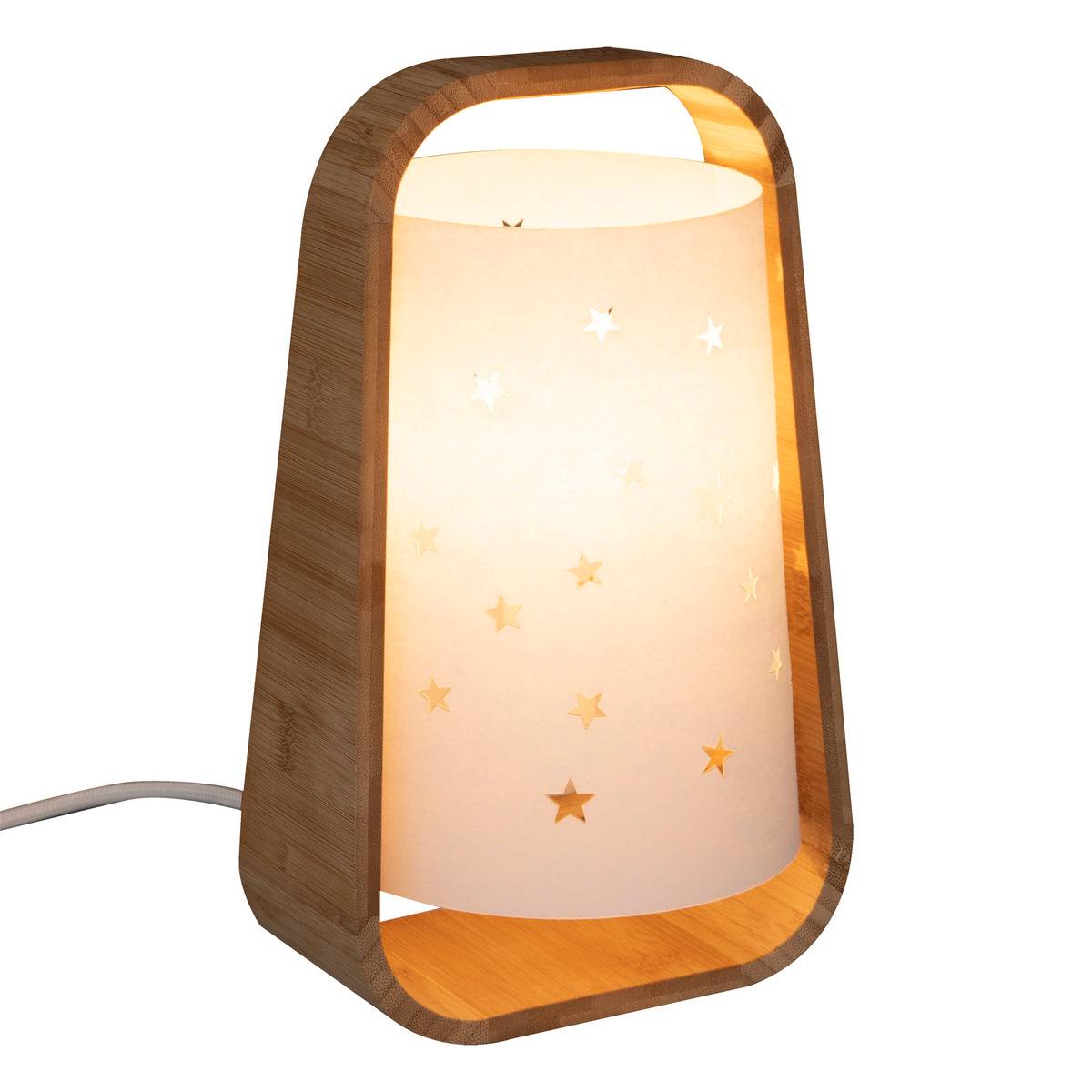 Lampe enfant en bambou abat-jour étoiles ajourées WEDJE blanc, ATMOSPHERA FOR KIDS