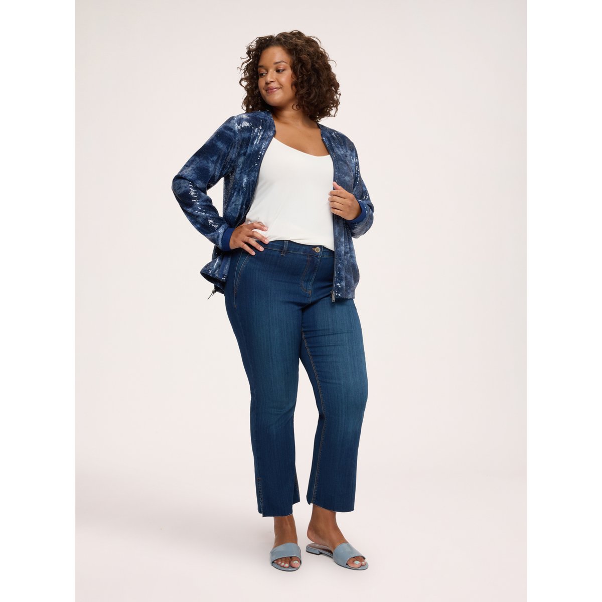 Jean Kick Flare avec fente bleu, FIORELLA RUBINO
