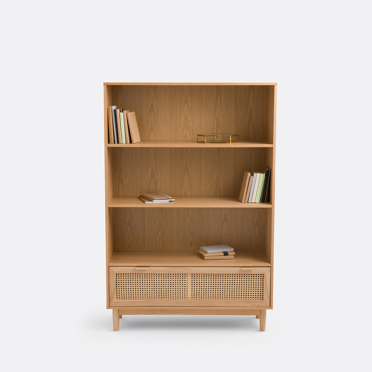 Loris Oak Veneer & Rattan Bookcase natural, LA REDOUTE INTERIEURS