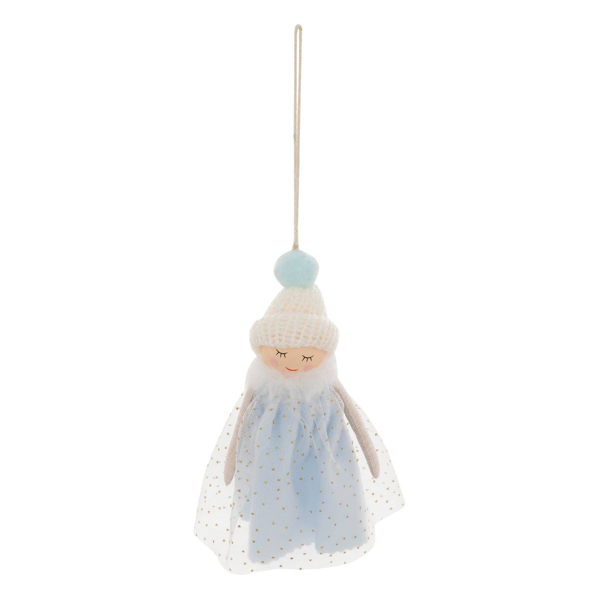 Sujet fillette bois H15 cm bleu bleu, ATMOSPHERA