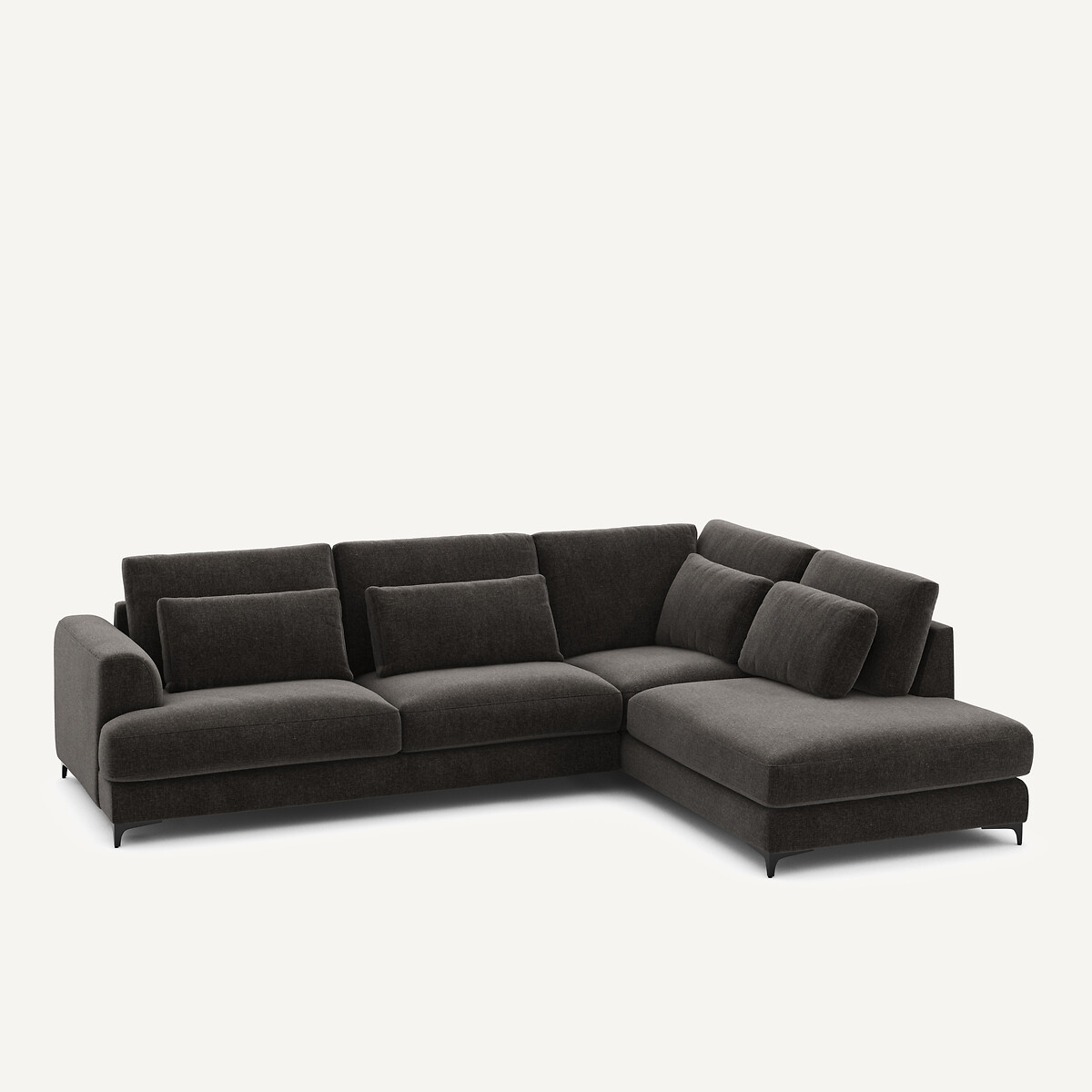 Canapé angle droit convertible, en velours chenille, Marsile basalte, AM.PM