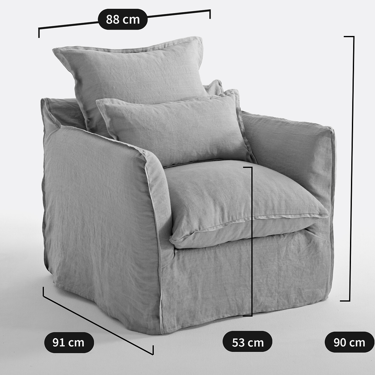 Copripoltrona in lino Odna grigio chiaro, LA REDOUTE INTERIEURS