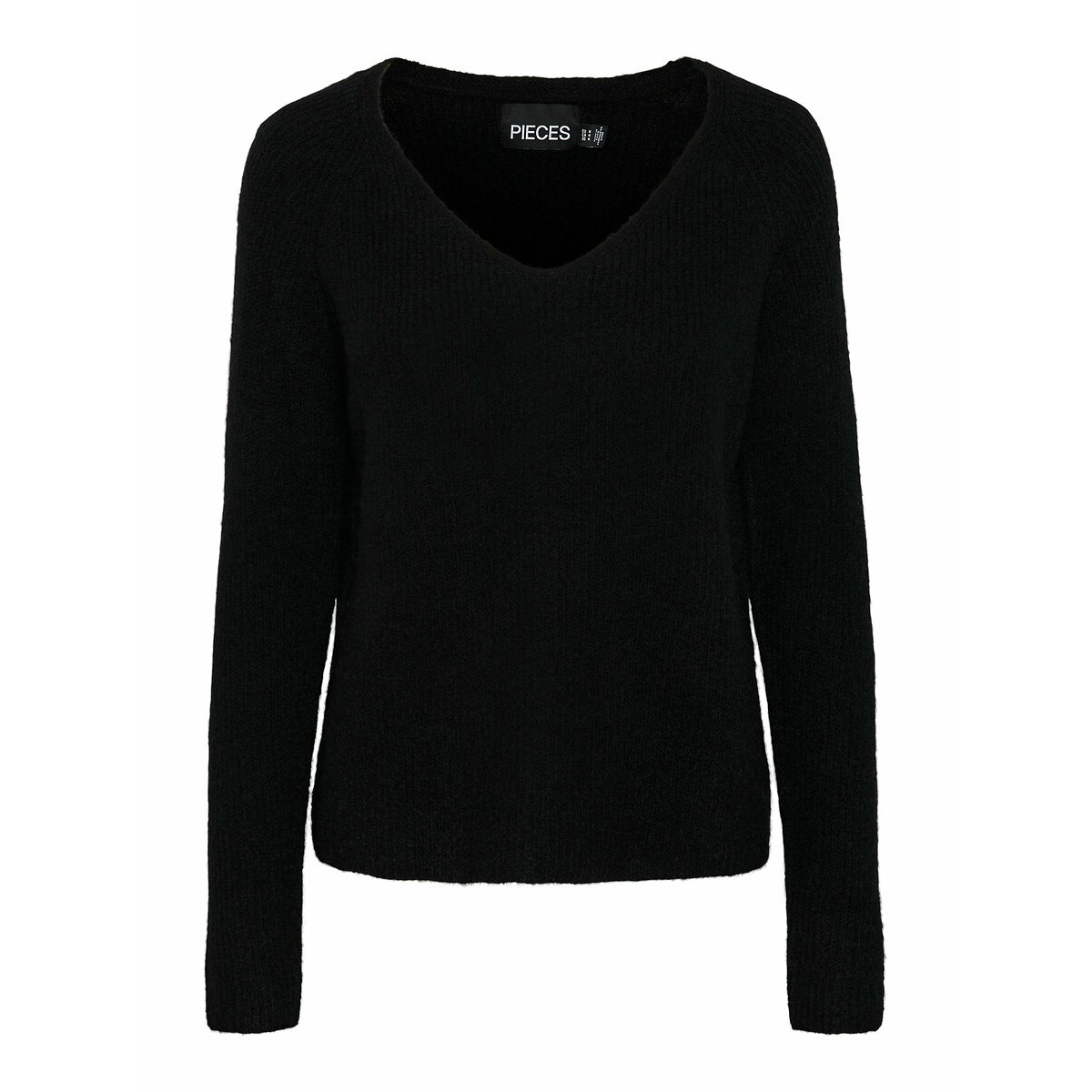 Camisola com decote em V, em malha fina preto , PIECES