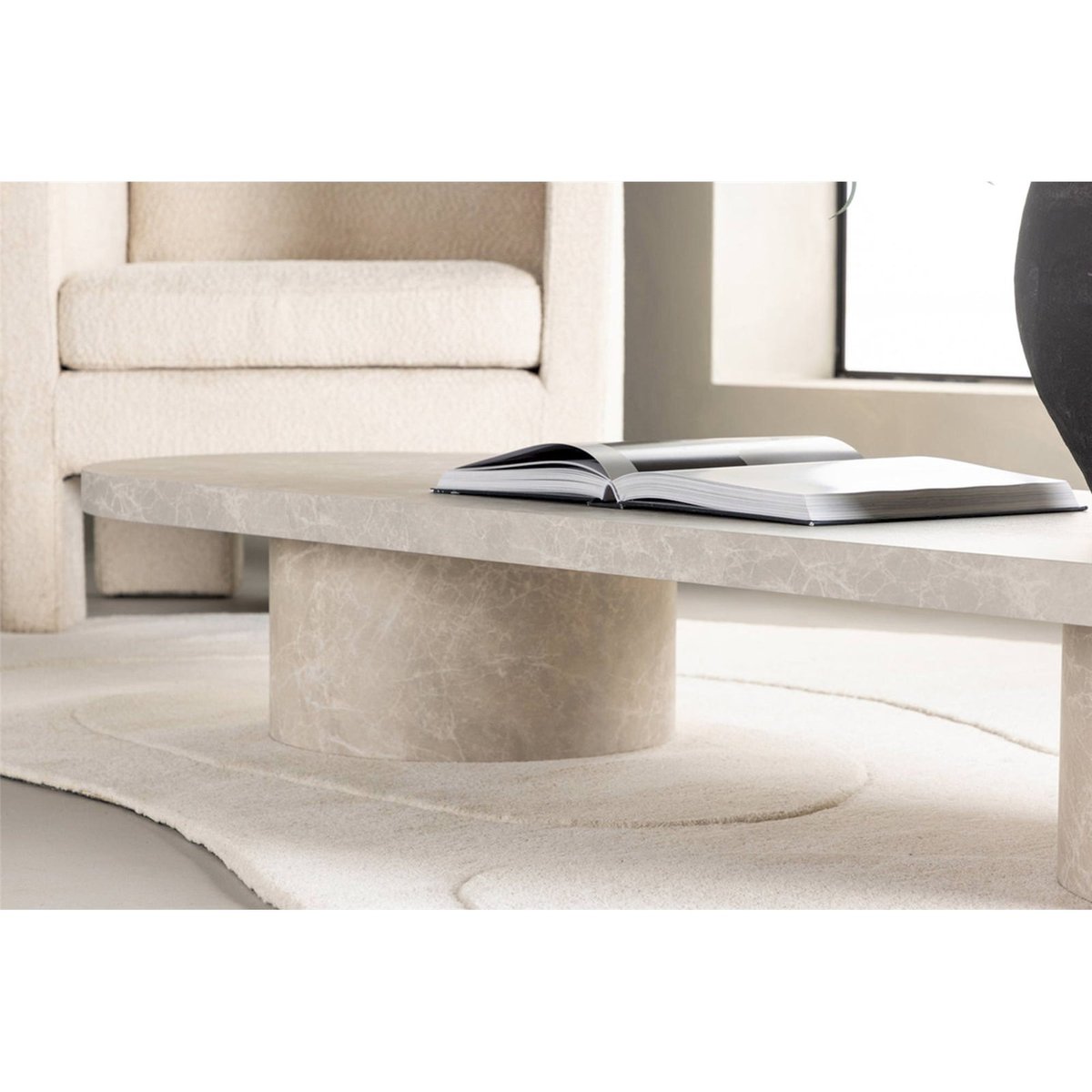 Table basse ovale bois TONENTER marbre clair, RECOLLECTION