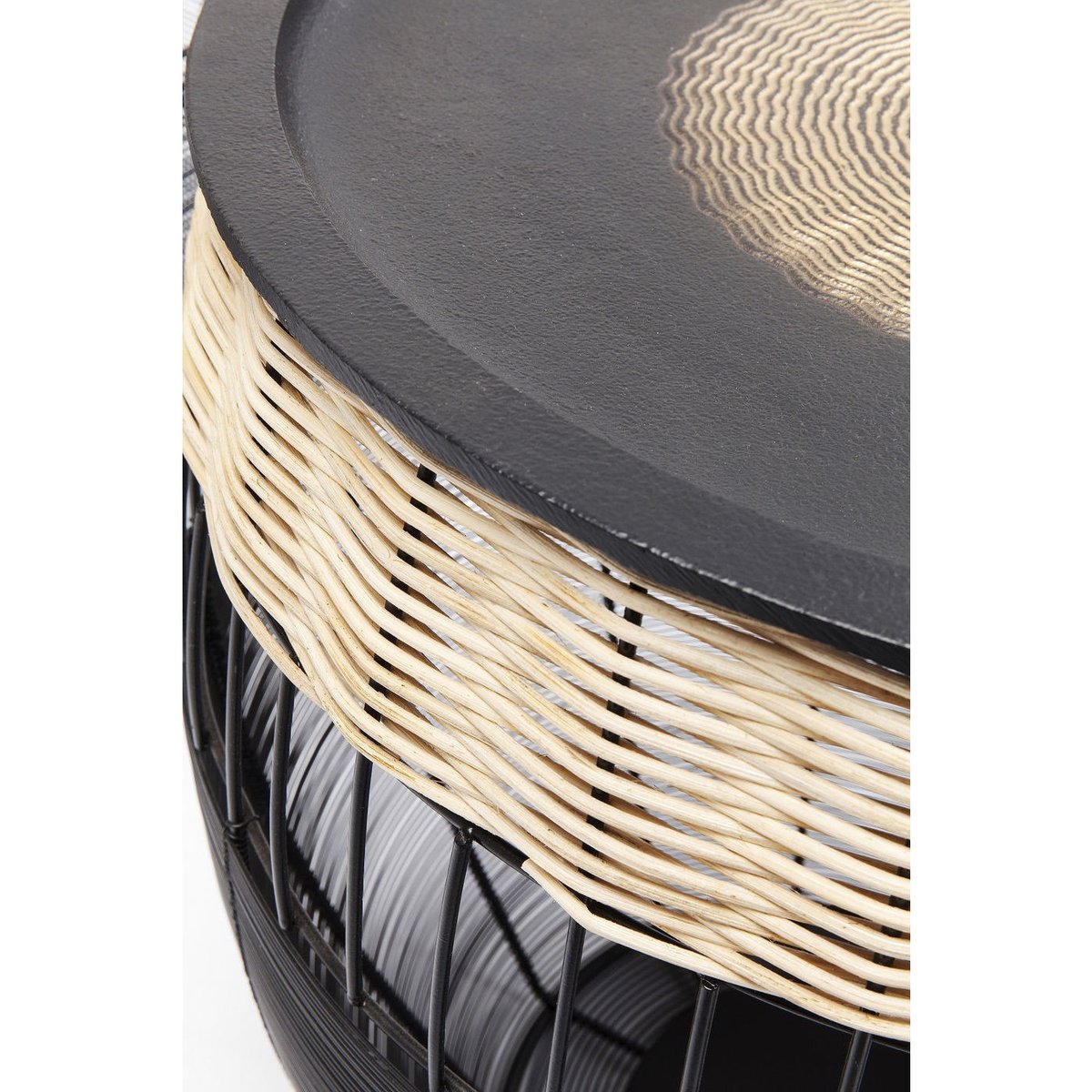Lot de 2 tables d'appoint en acier et rotin, AFRICAN DRUMS noir, KARE DESIGN