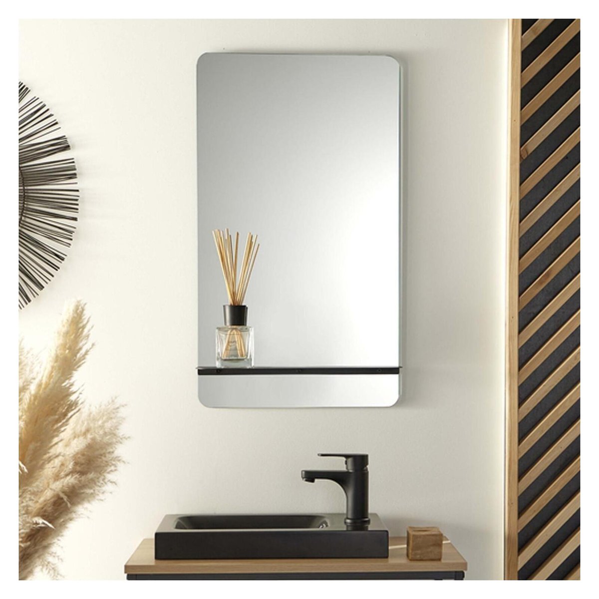 Miroir lave mains WC avec tablette SIMONA tablette noire, MOB IN