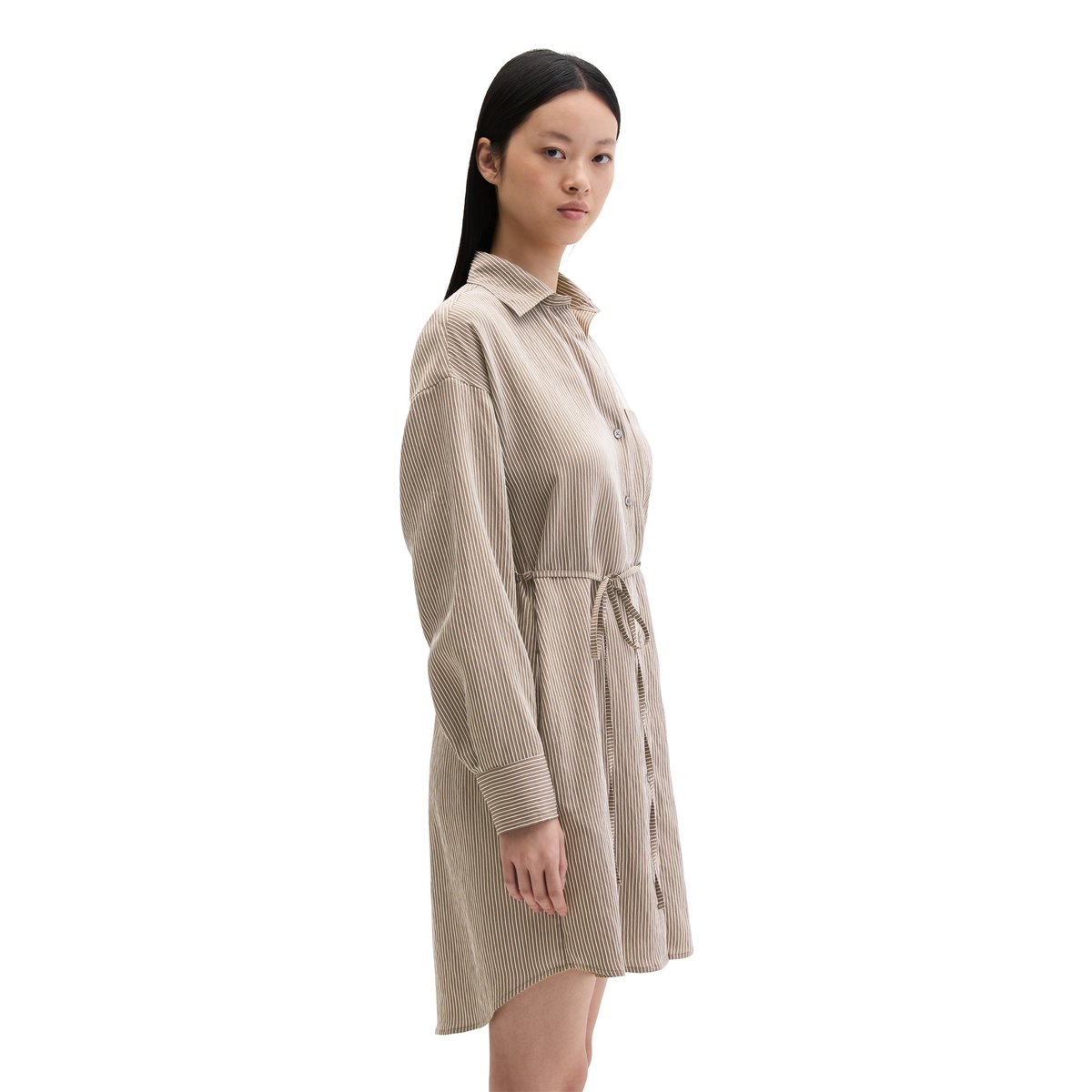 Robe chemisier crinkle rayée regular en LENZING™ ECOVERO™ marron, MARC O'POLO