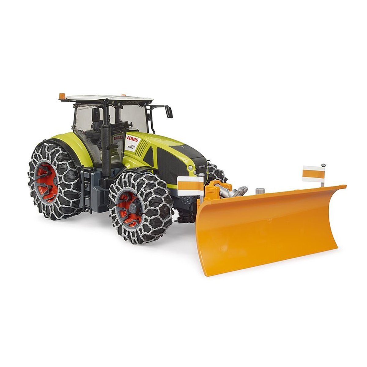Claas Axion 950 avec chaînes à neige et lame de niveleuse multicolore, BRUDER