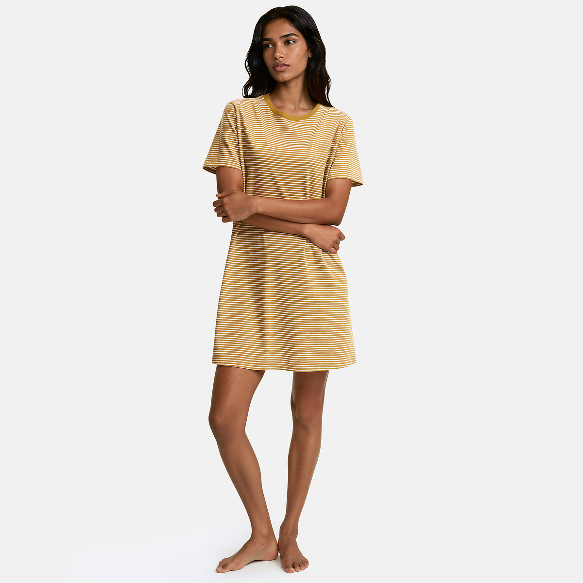 Camisón de punto de algodón con estampado de rayas finas bronce , LA REDOUTE COLLECTIONS
