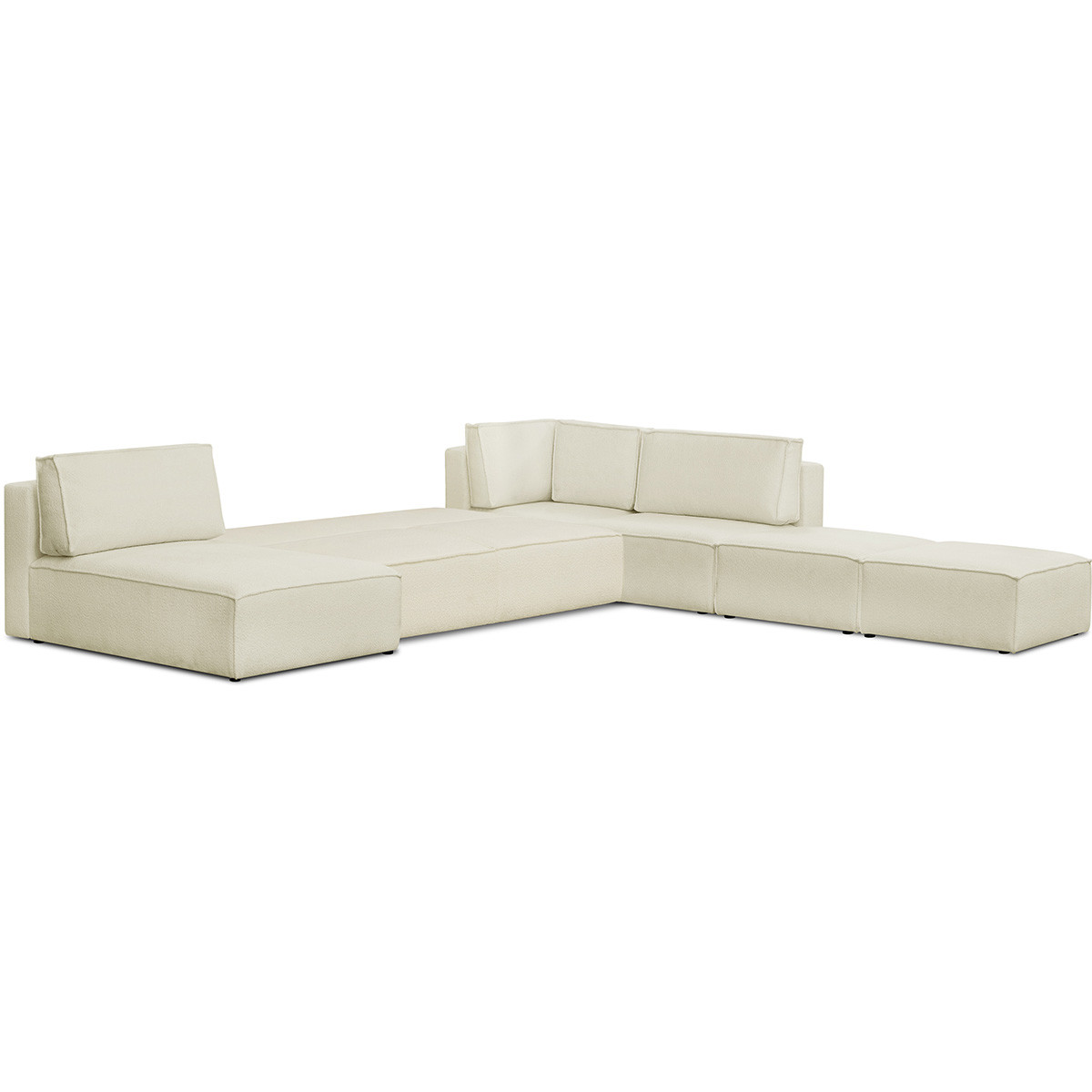 Canapé d'angle droit convertible 8+2 places en tissu bouclé - HARPER MOD ecru, HOMIFAB
