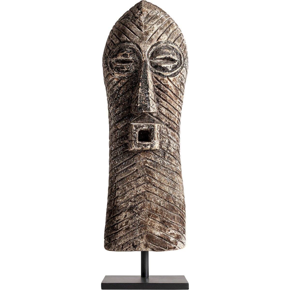 Figure ethnique en bois de manguier marron vieilli et noir, RECOLLECTION