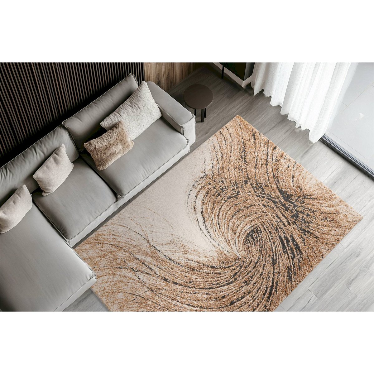 Tapis rectangulaire à motifs, Firenze beige crème avec tourbillon terra et noir, ARTE ESPINA