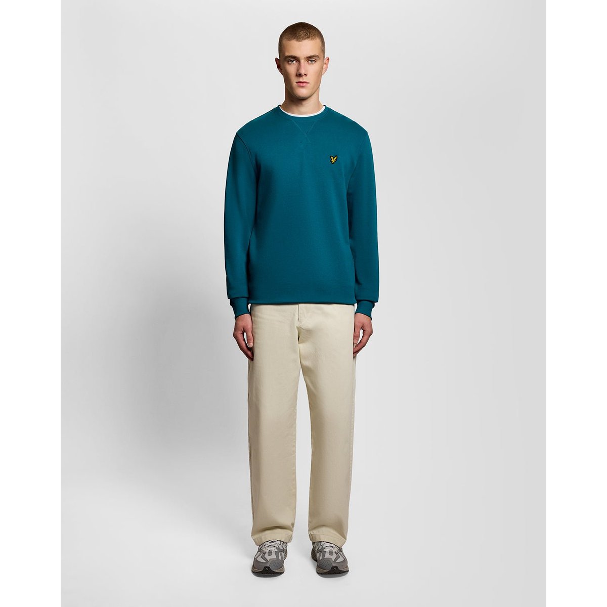 Sweat-shirt col rond en coton bleu lagon, LYLE & SCOTT